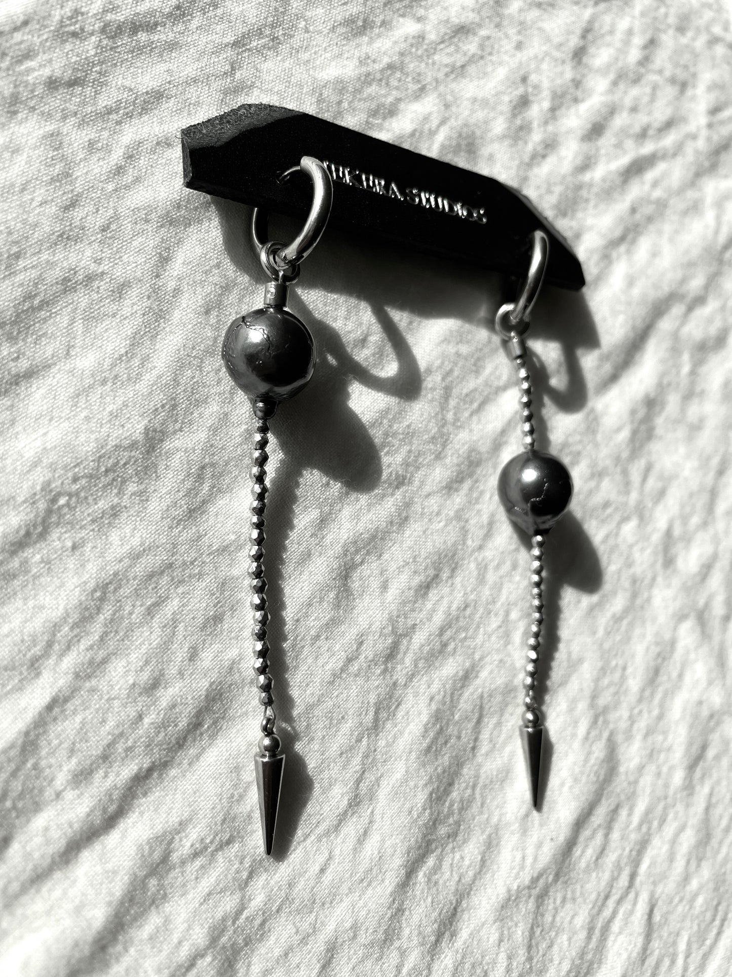 Ear Couture collection Black Pearl earrings long chain drop EC-6 Limited Edition Handcrafted - MEKERA STUDIOS