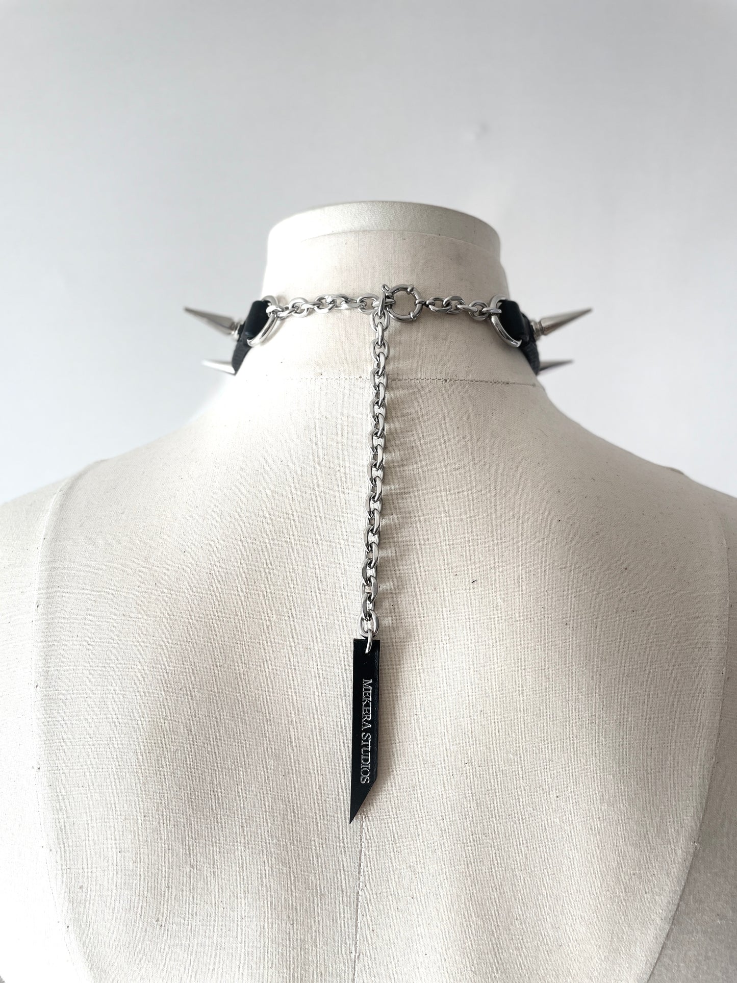 LXXP2-Spike Pearl Leather Choker Limited Edition Handcrafted Grunge Punk Necklace - MEKERA STUDIOS