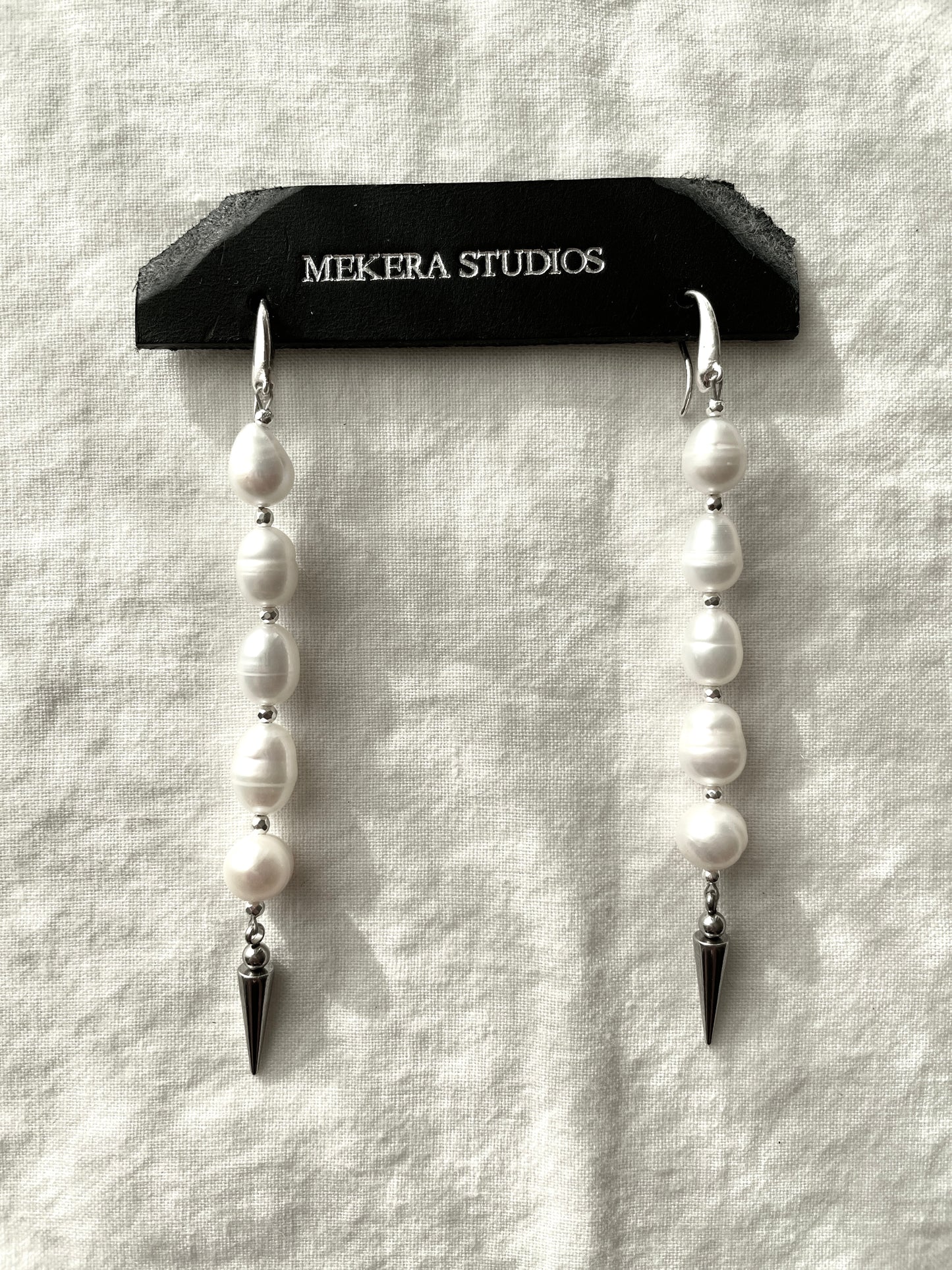 Ear Couture collection Black Pearl Spike earrings long chain drop EC-11 Limited Edition Handcrafted - MEKERA STUDIOS