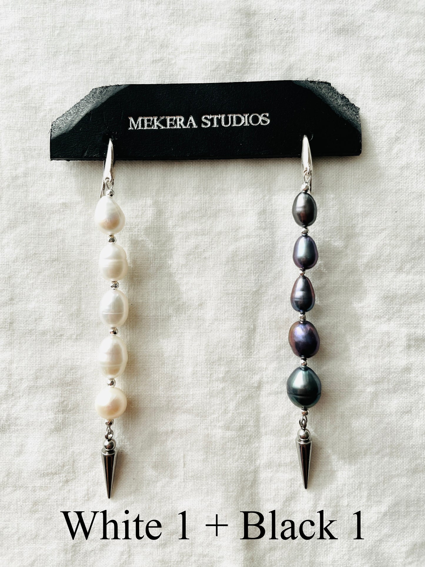 Ear Couture collection Black Pearl Spike earrings long chain drop EC-11 Limited Edition Handcrafted - MEKERA STUDIOS