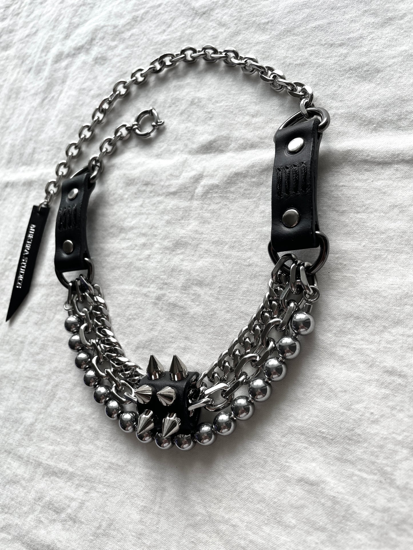 NP2-Silver Stone Leather Spike Choker Limited Edition Handcrafted - MEKERA STUDIOS