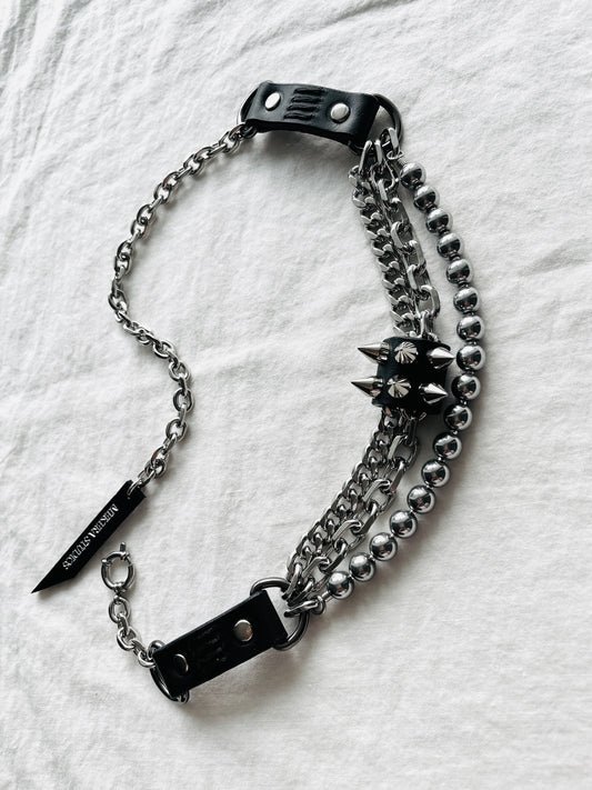 NP2-Silver Stone Leather Spike Choker Limited Edition Handcrafted - MEKERA STUDIOS