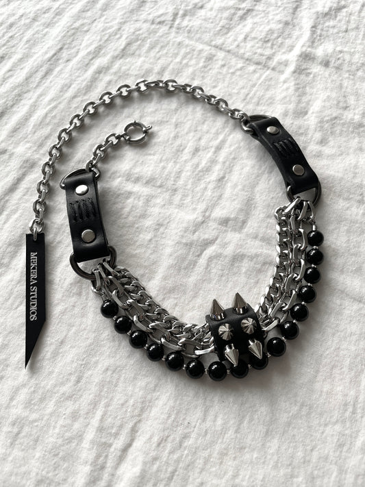 NP2-Onyx Leather Spike Choker Limited Edition Handcrafted - MEKERA STUDIOS