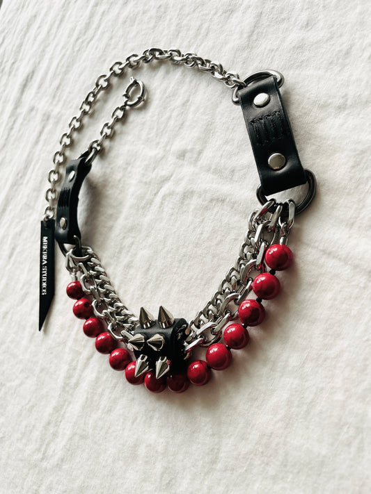 NP3 Leather Spike Choker Red Turquoise Limited Edition Handcrafted For women For men - MEKERA STUDIOS