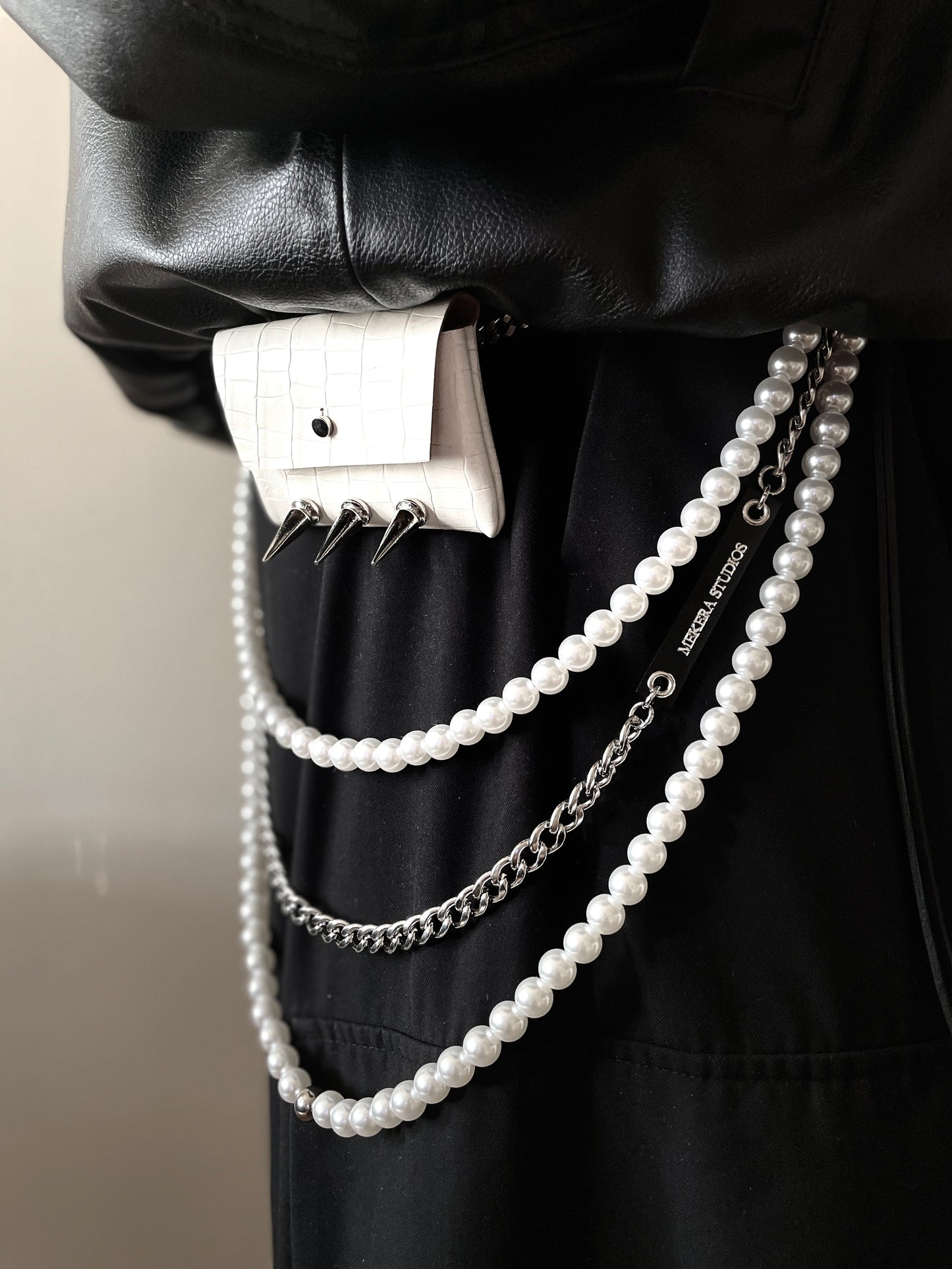 NP5 - Pants Chain Pearl Spike wallet leather key Limited Edition Handcrafted - MEKERA STUDIOS