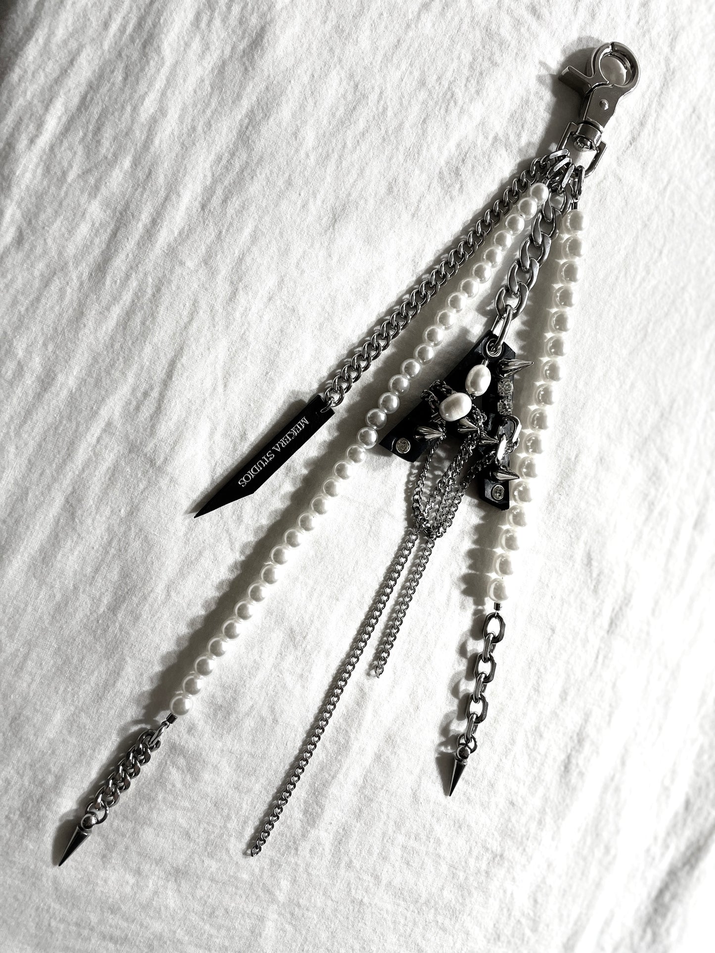 NP7-A Pants Chain Initial A Pearl leather key Spike Limited Edition Handcrafted - MEKERA STUDIOS