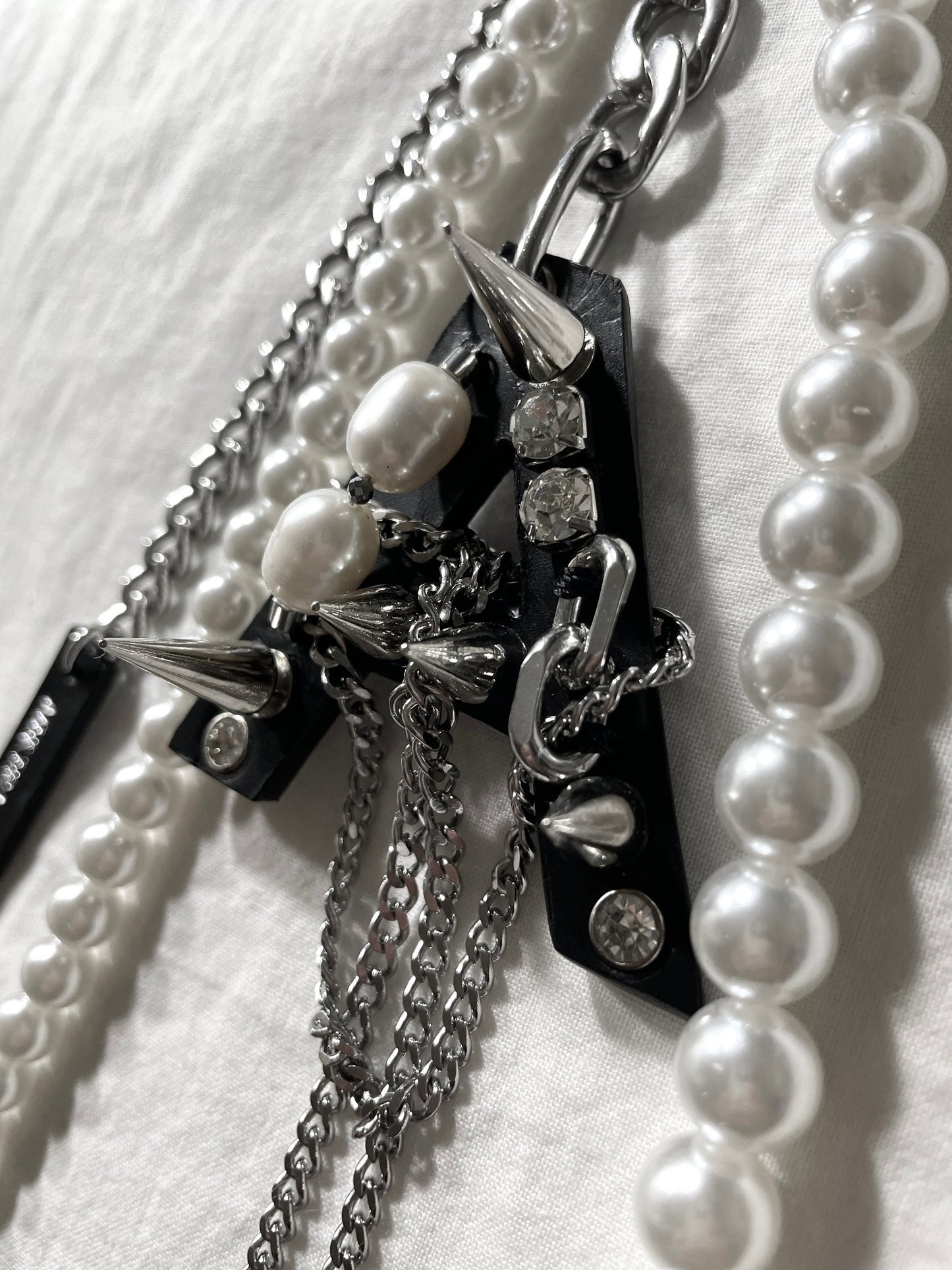 NP7-A Pants Chain Initial A Pearl leather key Spike Limited Edition Handcrafted - MEKERA STUDIOS