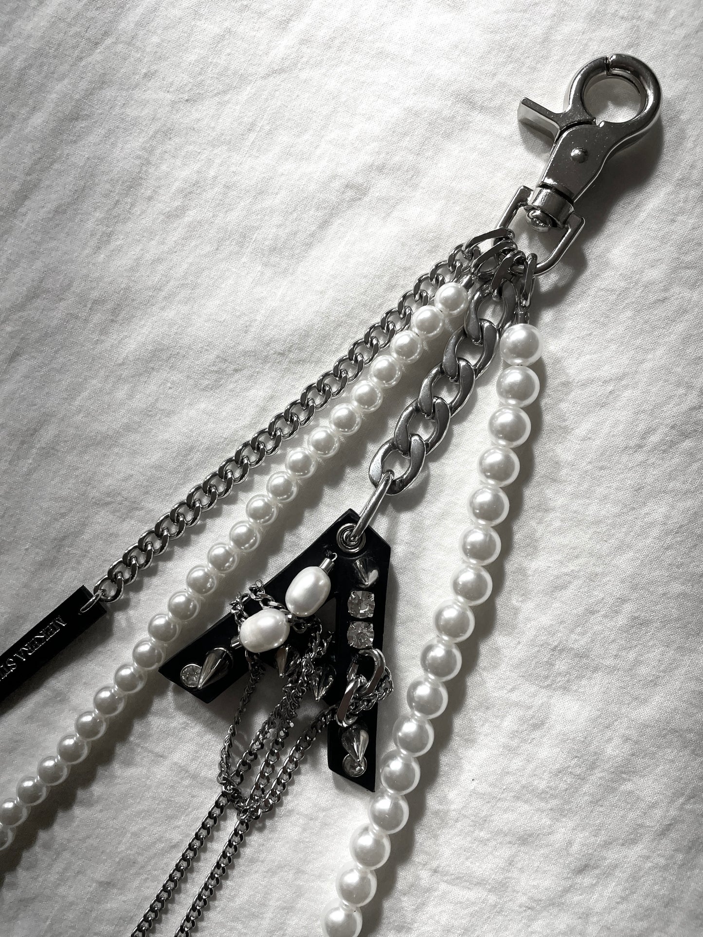 NP7-A Pants Chain Initial A Pearl leather key Spike Limited Edition Handcrafted - MEKERA STUDIOS