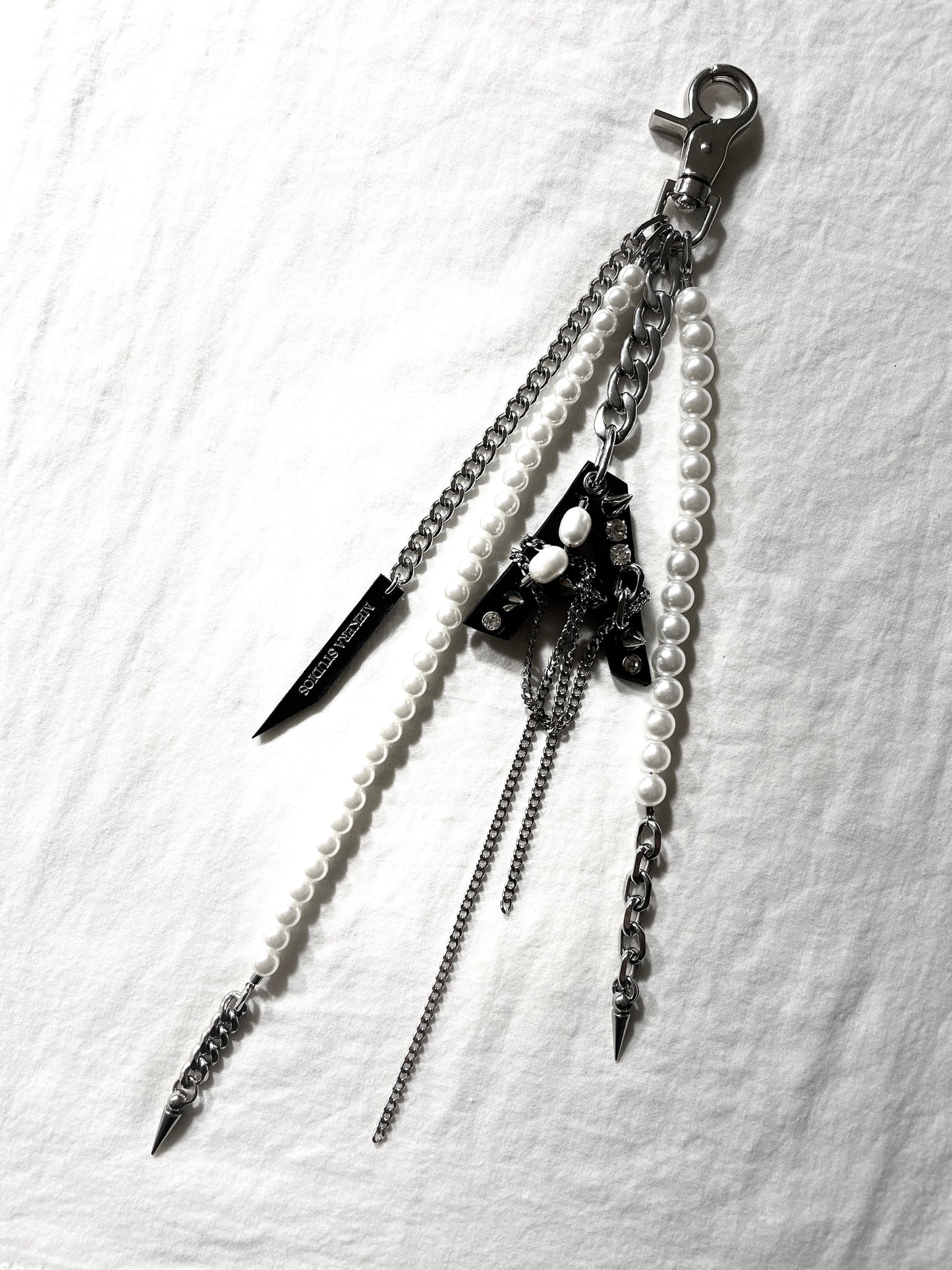 NP7-A Pants Chain Initial A Pearl leather key Spike Limited Edition Handcrafted - MEKERA STUDIOS