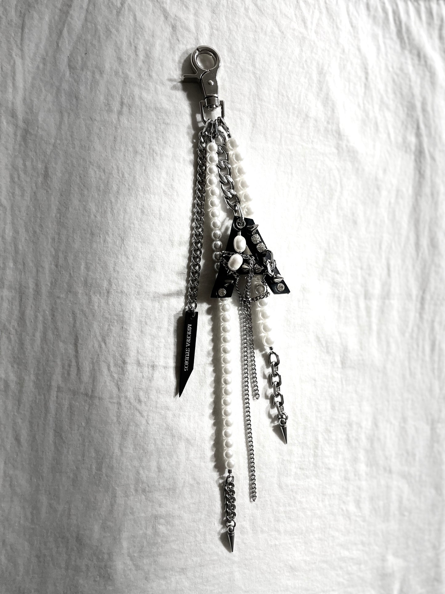 NP7-A Pants Chain Initial A Pearl leather key Spike Limited Edition Handcrafted - MEKERA STUDIOS