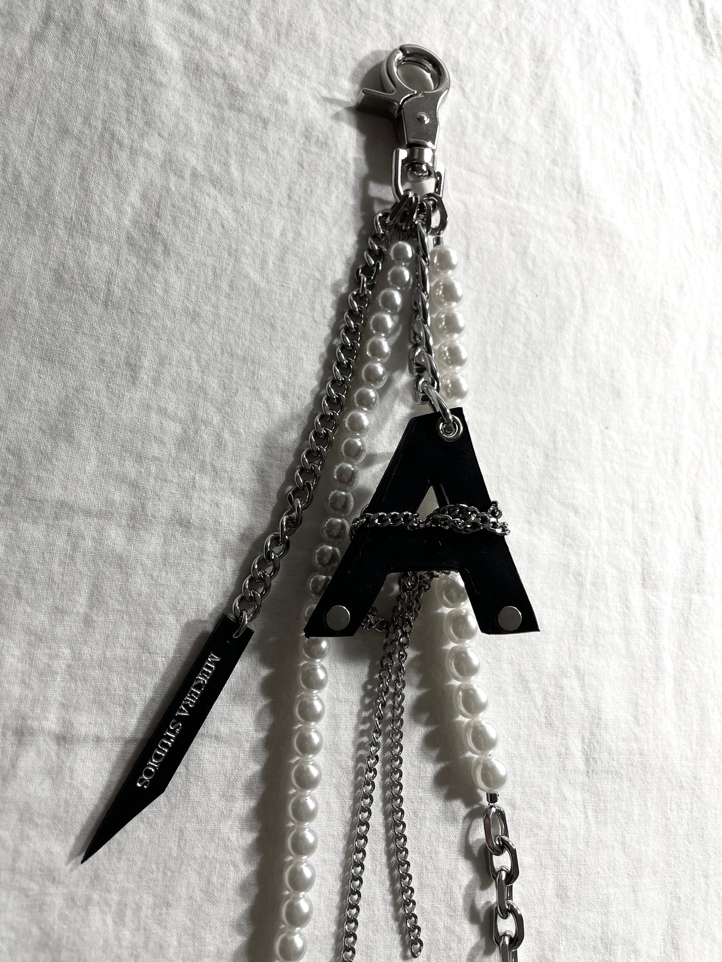 NP7-A Pants Chain Initial A Pearl leather key Spike Limited Edition Handcrafted - MEKERA STUDIOS