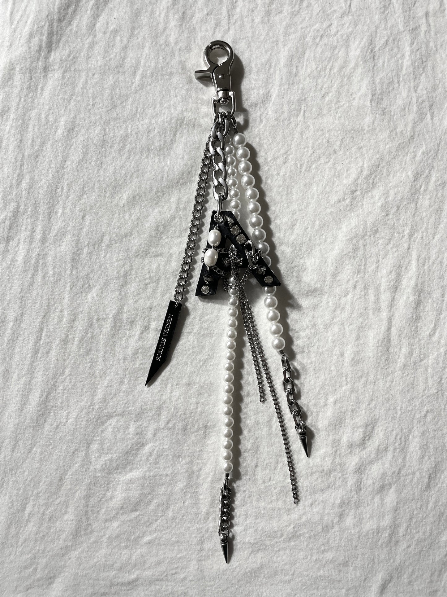 NP7-A Pants Chain Initial A Pearl leather key Spike Limited Edition Handcrafted - MEKERA STUDIOS