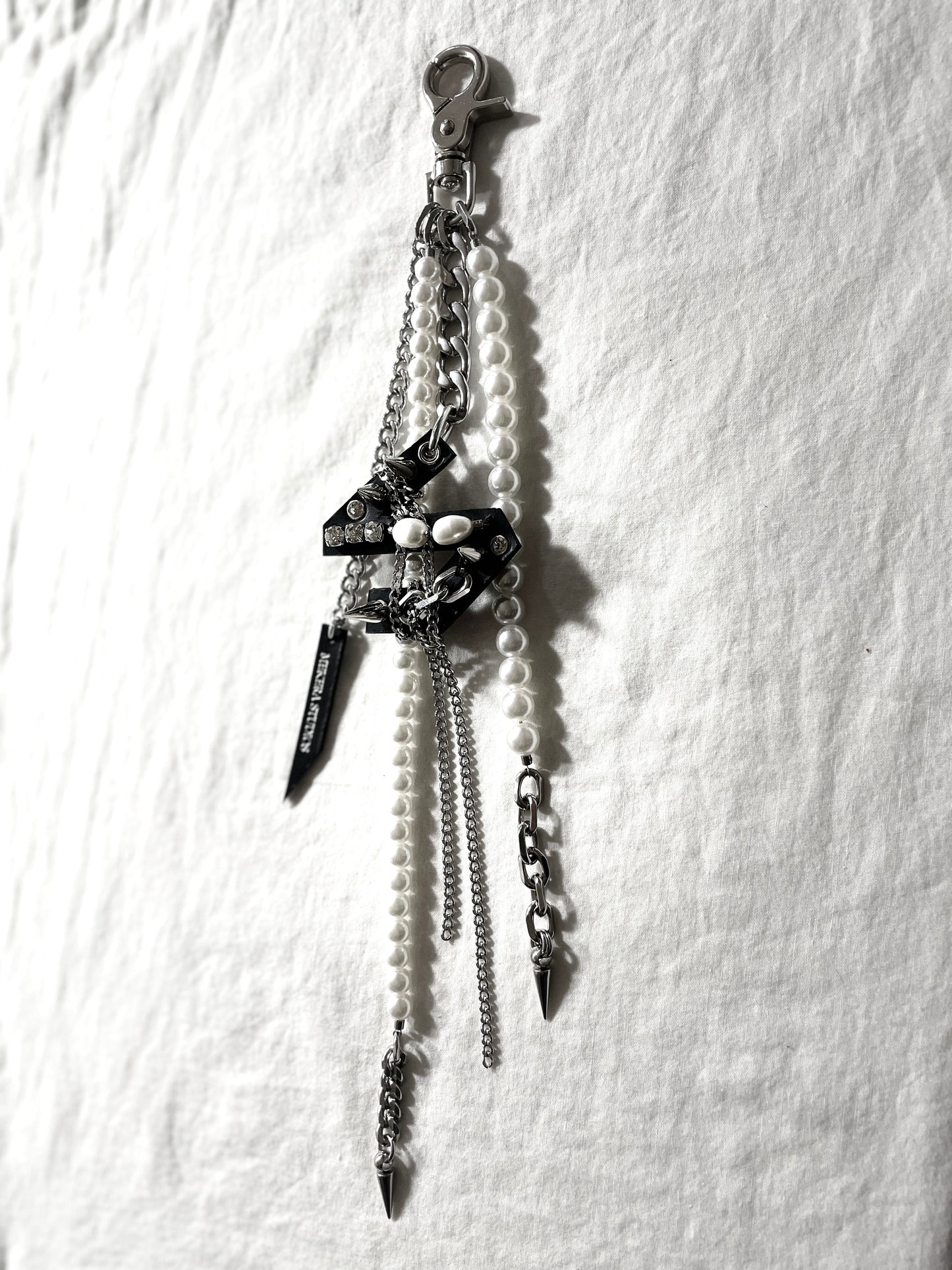 NP7-S Pants Chain Initial S Pearl leather key Spike Limited Edition Handcrafted - MEKERA STUDIOS