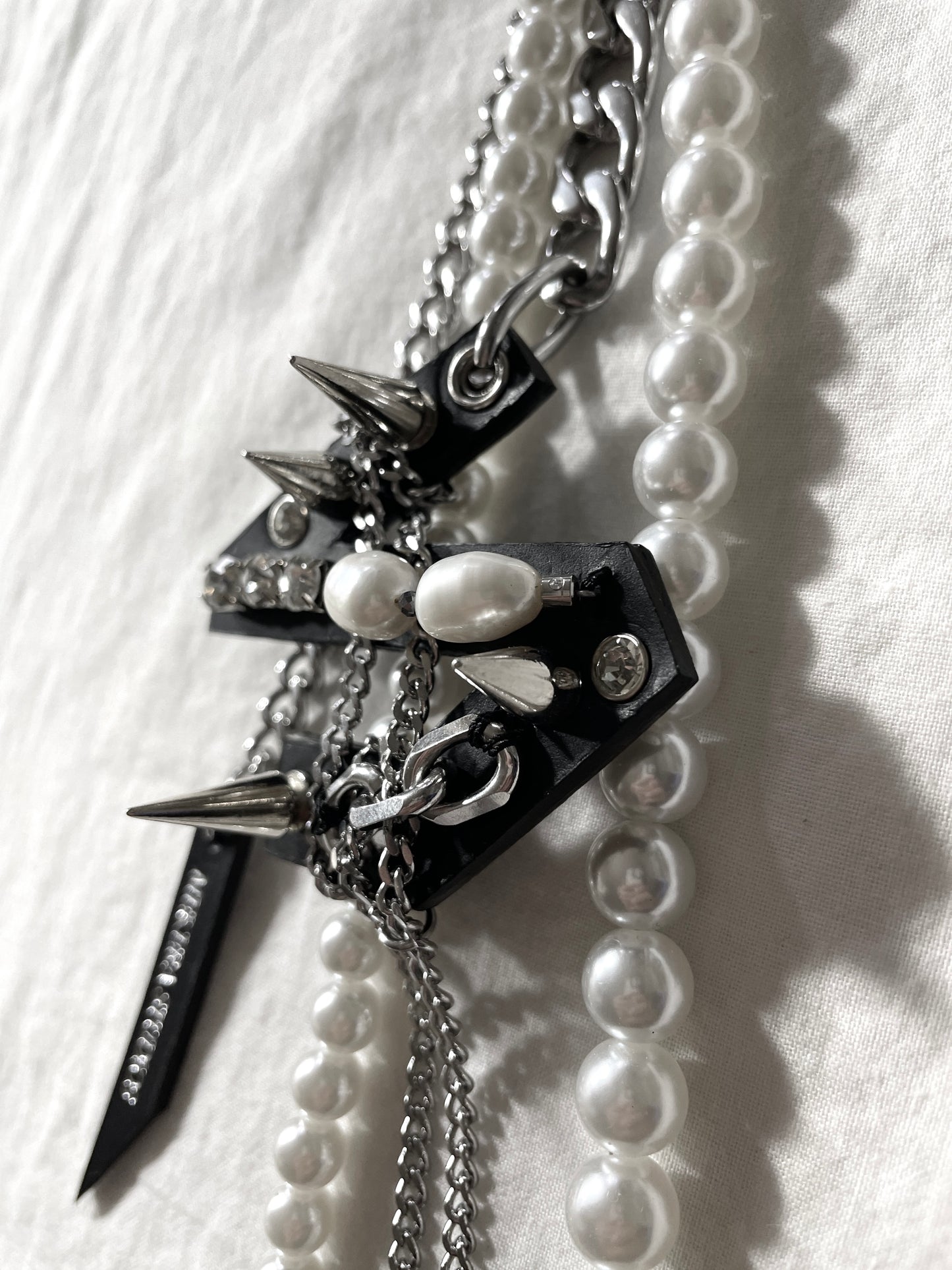 NP7-S Pants Chain Initial S Pearl leather key Spike Limited Edition Handcrafted - MEKERA STUDIOS