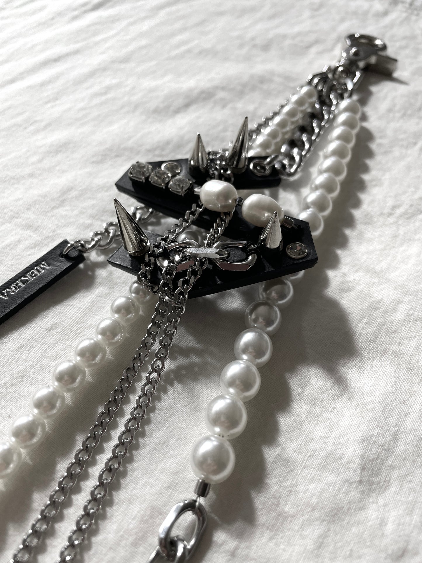 NP7-S Pants Chain Initial S Pearl leather key Spike Limited Edition Handcrafted - MEKERA STUDIOS