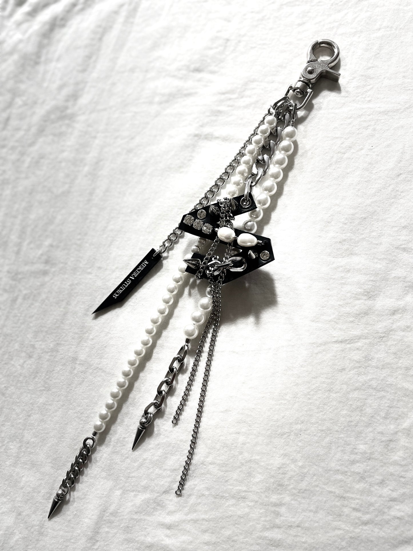 NP7-S Pants Chain Initial S Pearl leather key Spike Limited Edition Handcrafted - MEKERA STUDIOS