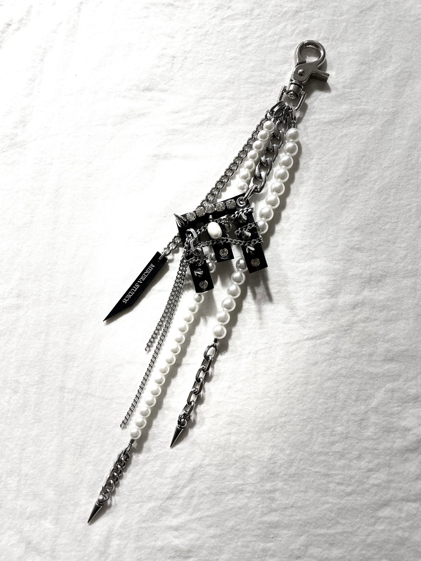 NP7-E Pants Chain Initial E Pearl leather key Spike Limited Edition Handcrafted - MEKERA STUDIOS