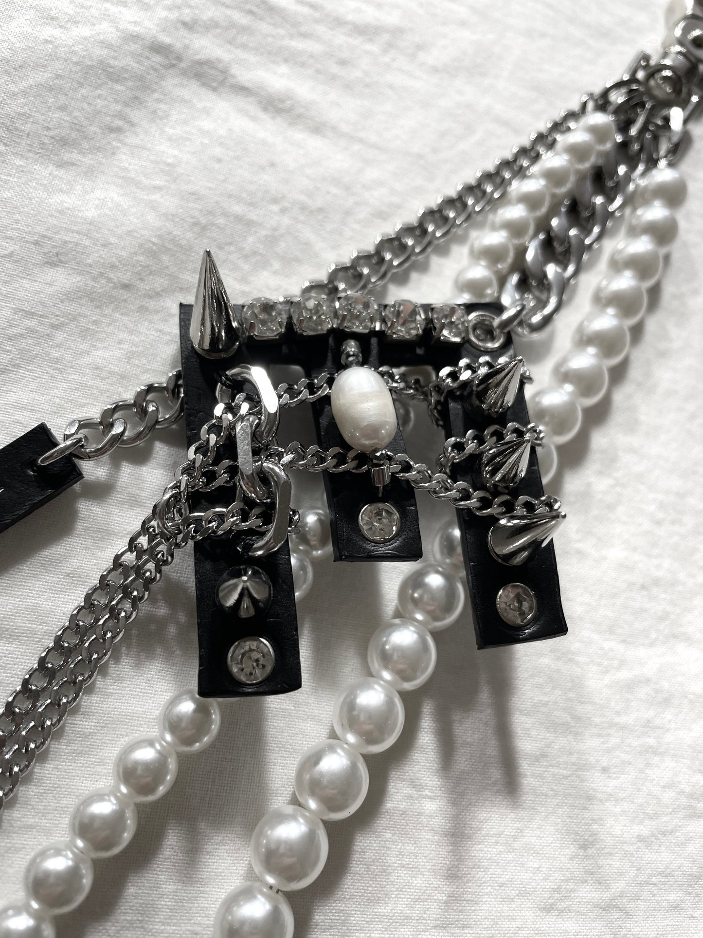 NP7-E Pants Chain Initial E Pearl leather key Spike Limited Edition Handcrafted - MEKERA STUDIOS