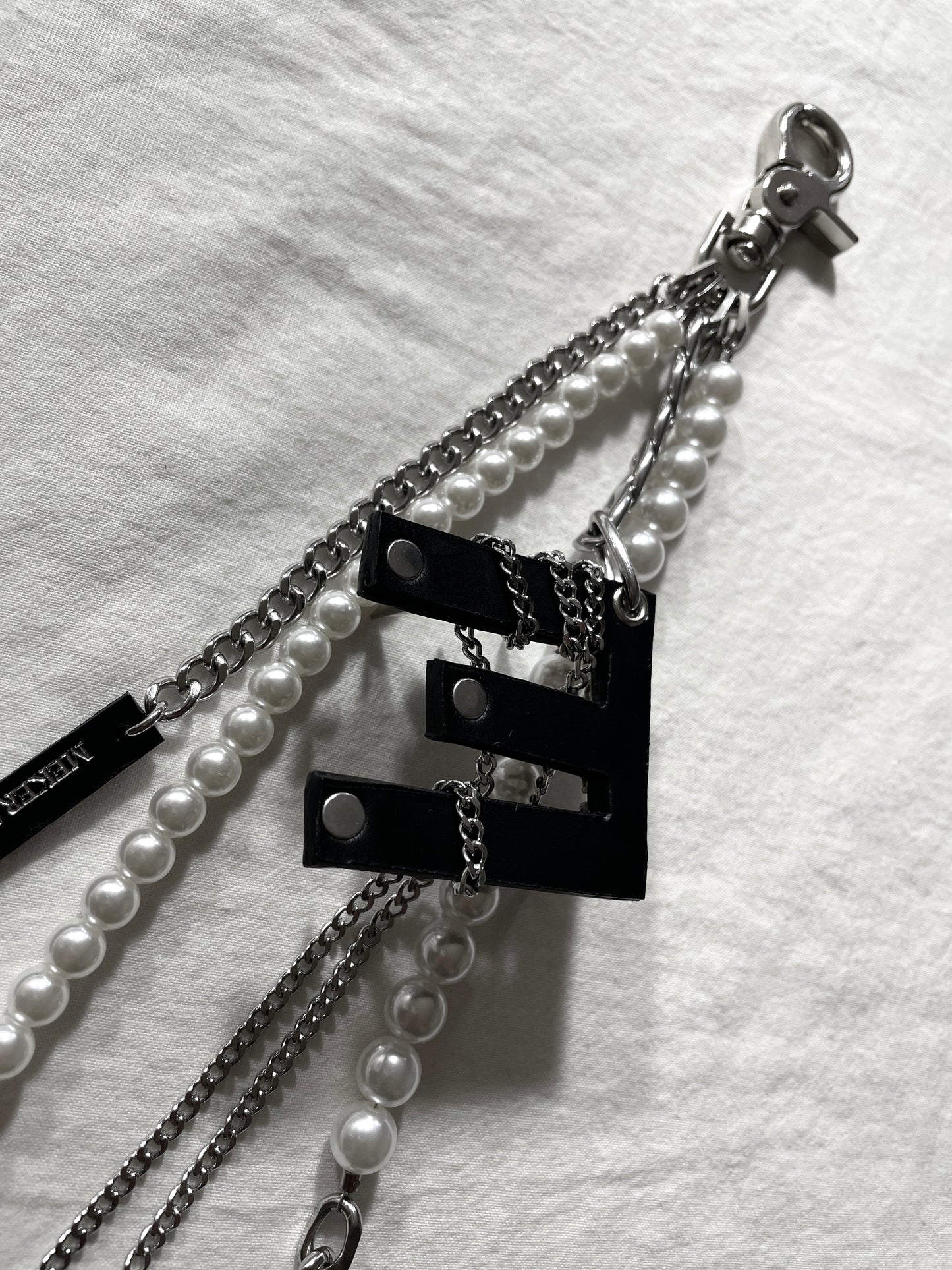 NP7-E Pants Chain Initial E Pearl leather key Spike Limited Edition Handcrafted - MEKERA STUDIOS