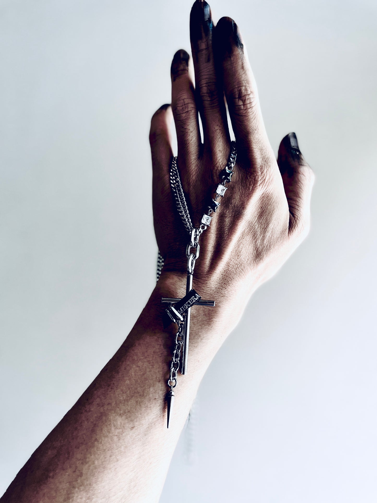 Collection [G]-1 Cross Leather Spike Necklace - MEKERA STUDIOS