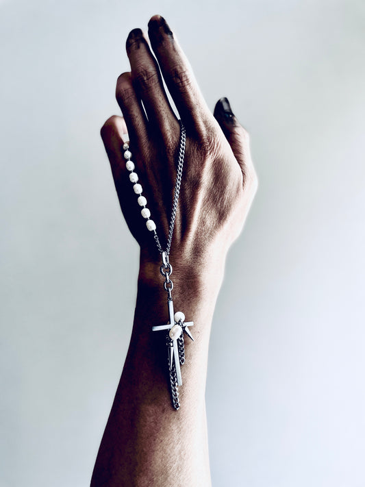 Collection [G]-2 Cross Pearl Spike Necklace - MEKERA STUDIOS
