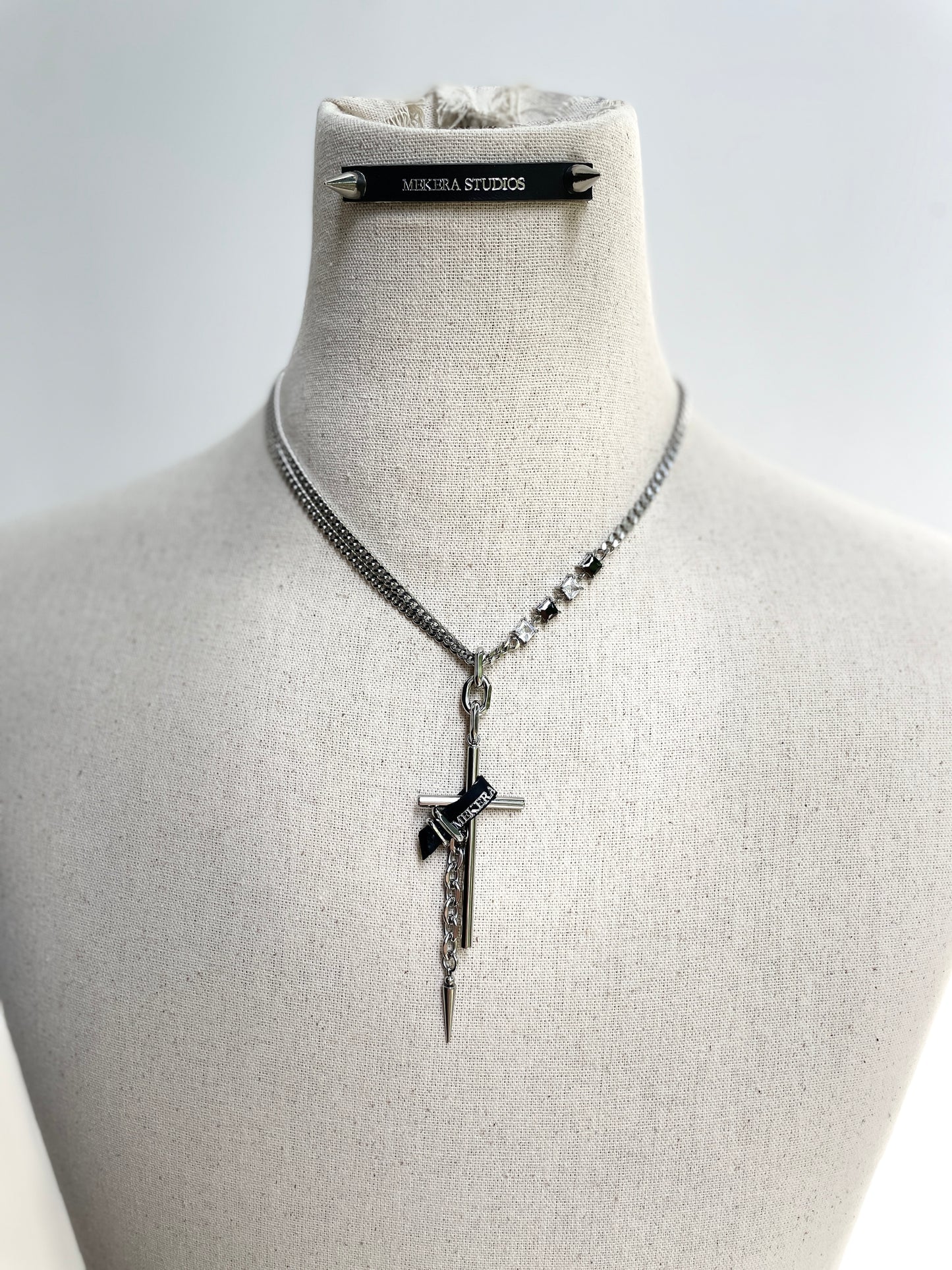 Collection [G]-1 Cross Leather Spike Necklace - MEKERA STUDIOS