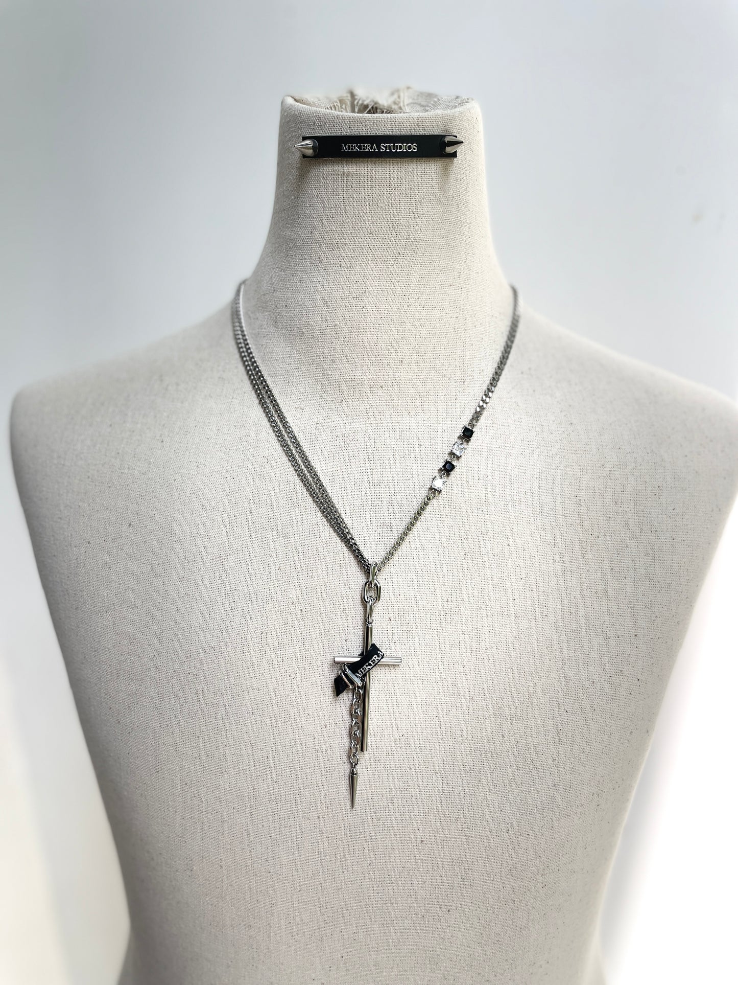 Collection [G]-1 Cross Leather Spike Necklace - MEKERA STUDIOS