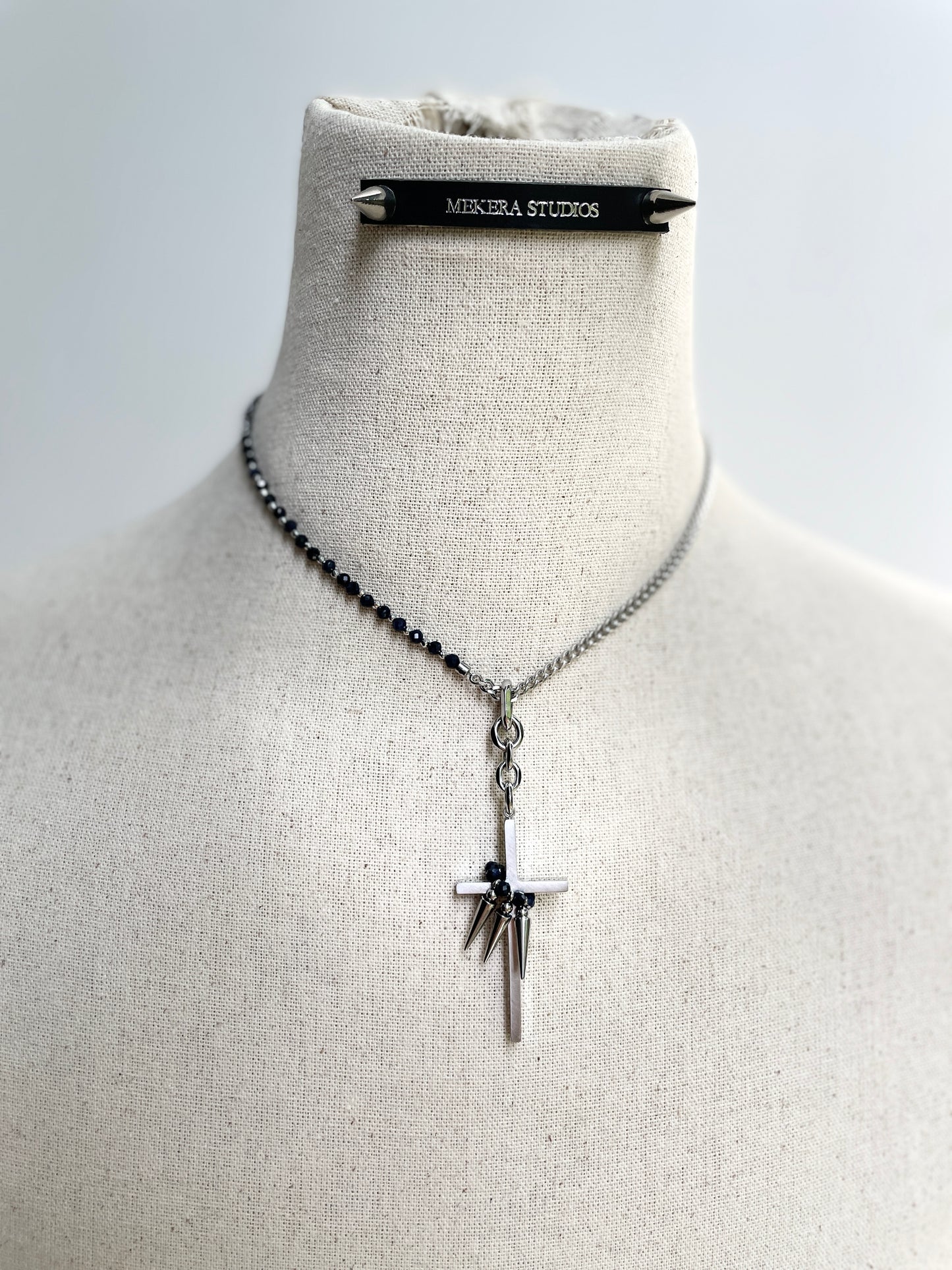 Collection [G]-3 Cross Sapphire Spike Necklace - MEKERA STUDIOS