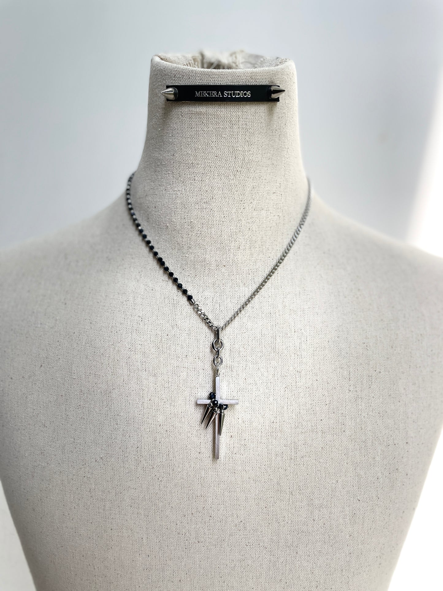 Collection [G]-3 Cross Sapphire Spike Necklace - MEKERA STUDIOS