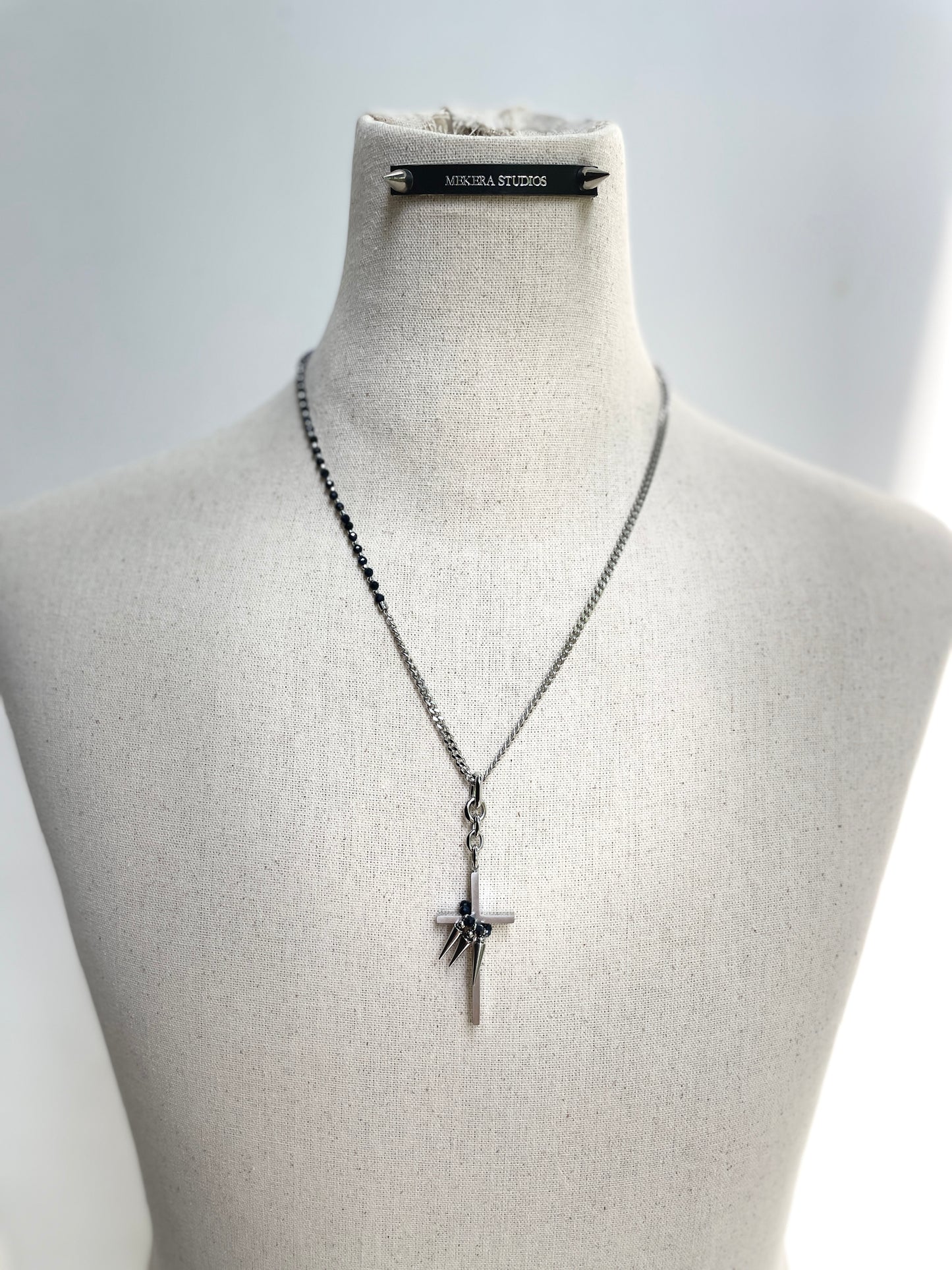 Collection [G]-3 Cross Sapphire Spike Necklace - MEKERA STUDIOS
