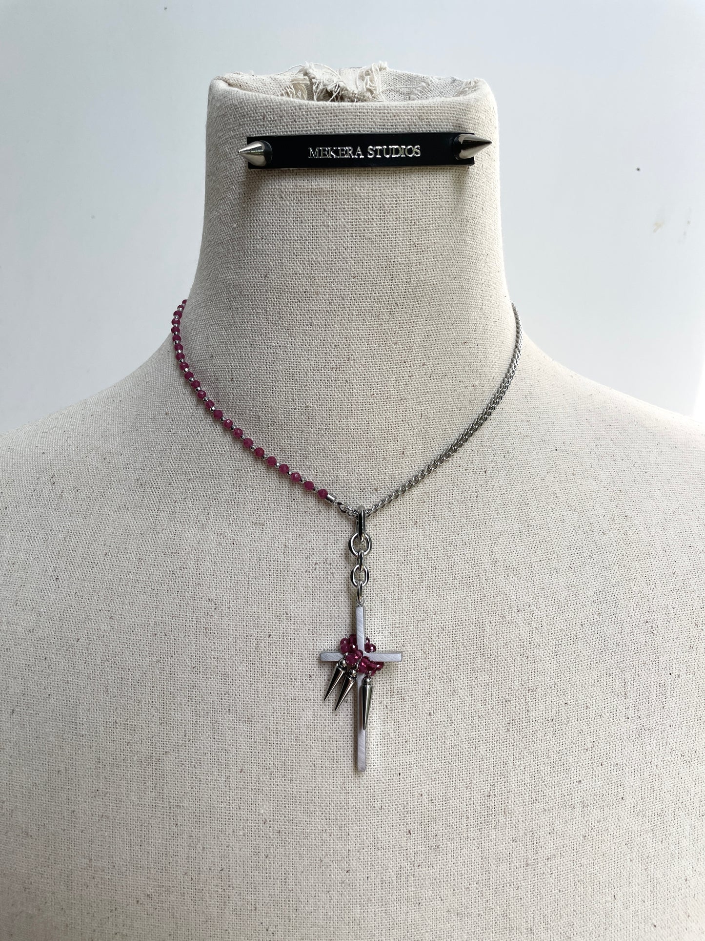 Collection [G]-4 Cross Ruby&Garnet Spike Necklace - MEKERA STUDIOS