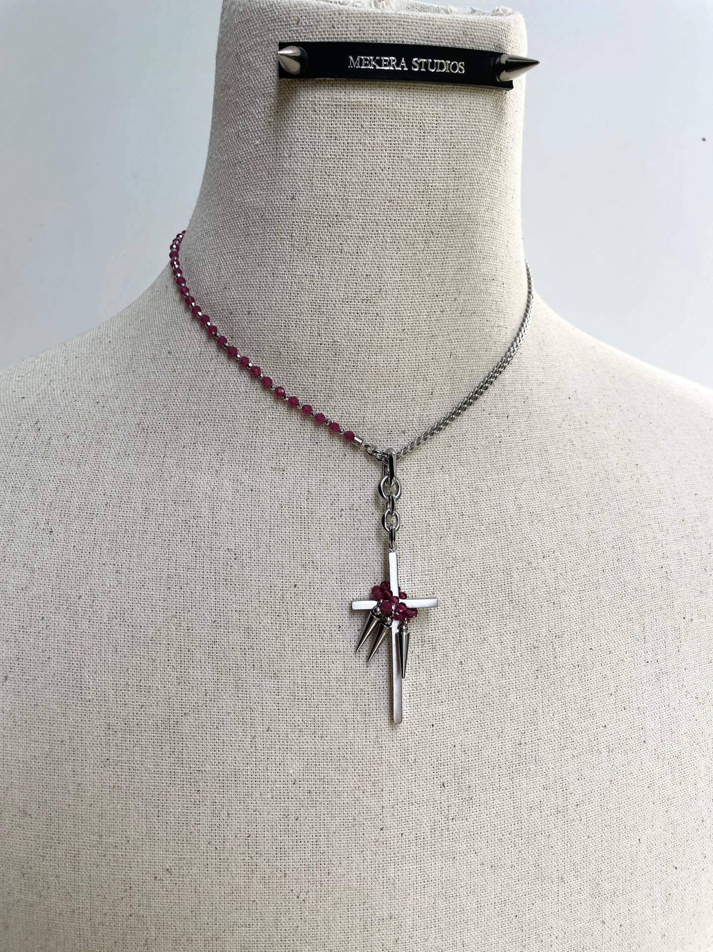Collection [G]-4 Cross Ruby&Garnet Spike Necklace - MEKERA STUDIOS