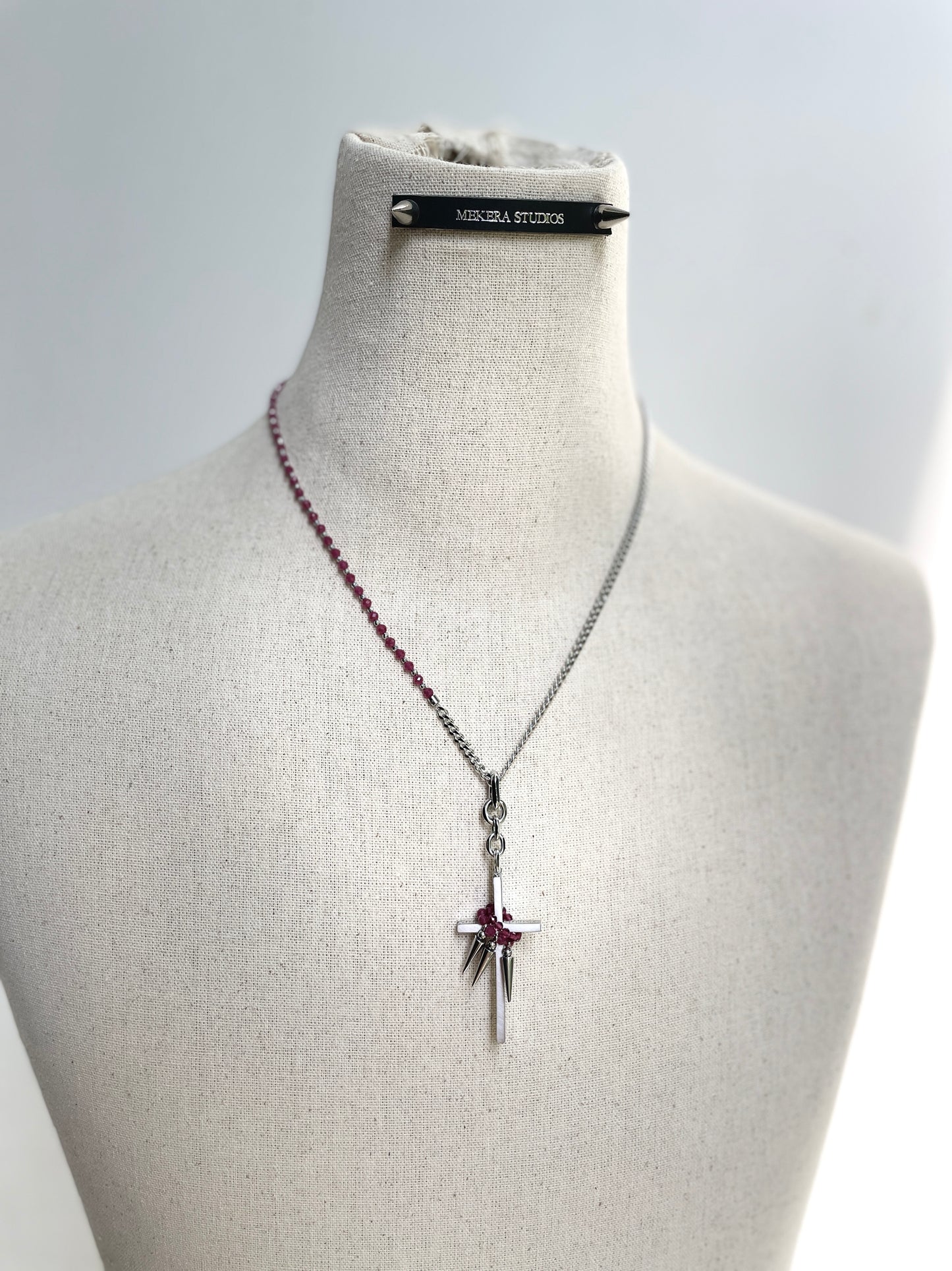 Collection [G]-4 Cross Ruby&Garnet Spike Necklace - MEKERA STUDIOS