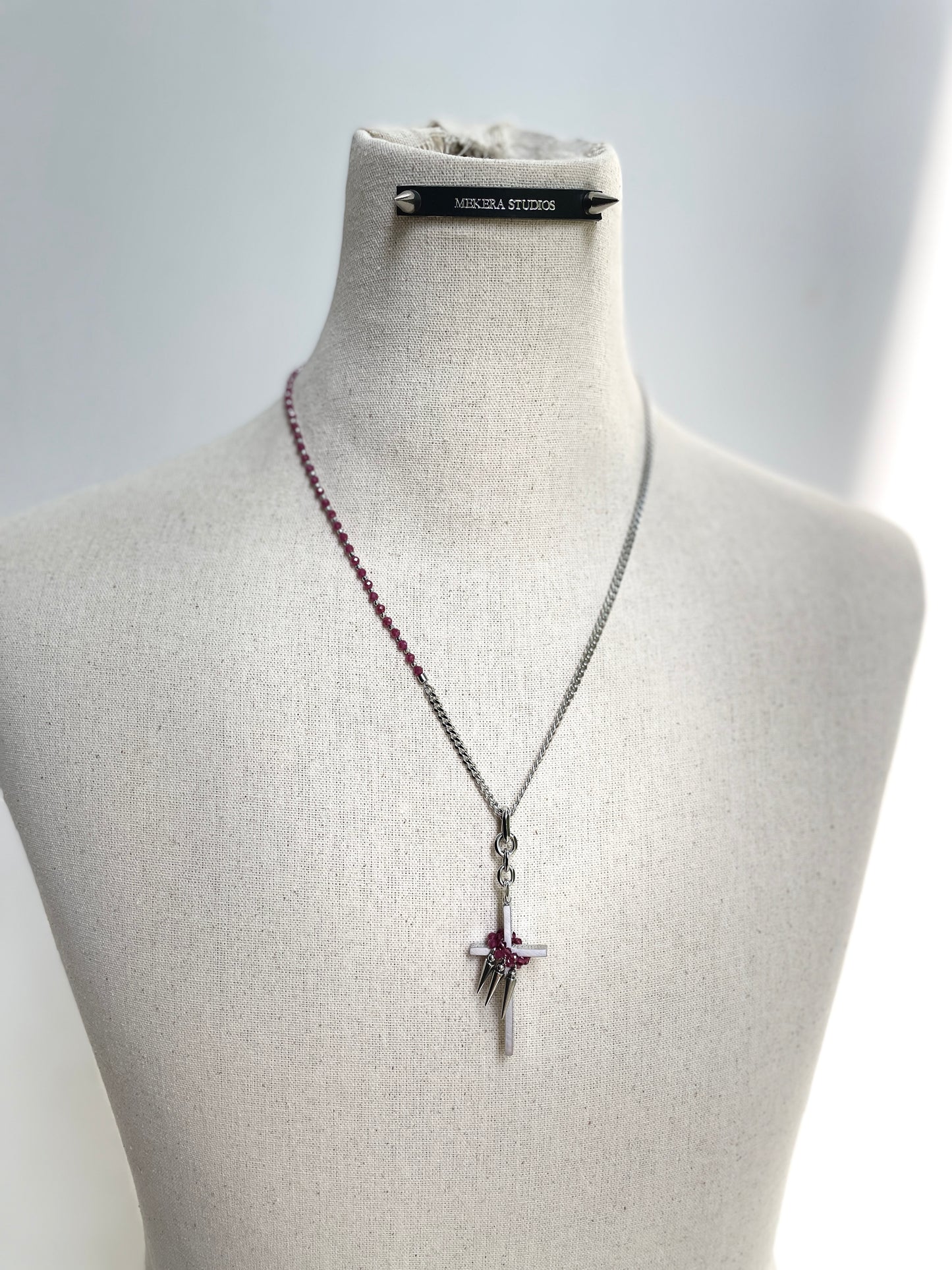 Collection [G]-4 Cross Ruby&Garnet Spike Necklace - MEKERA STUDIOS