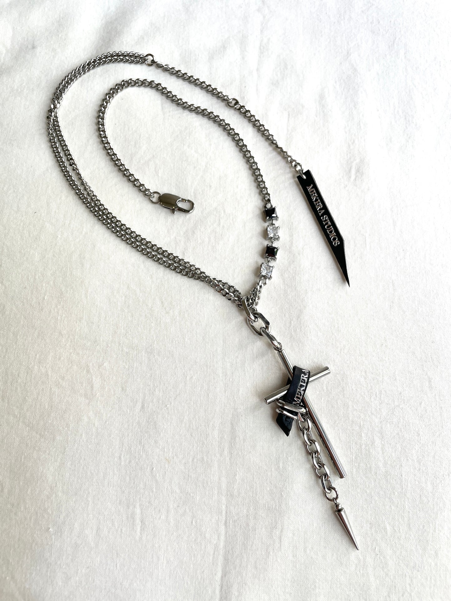 Collection [G]-1 Cross Leather Spike Necklace - MEKERA STUDIOS