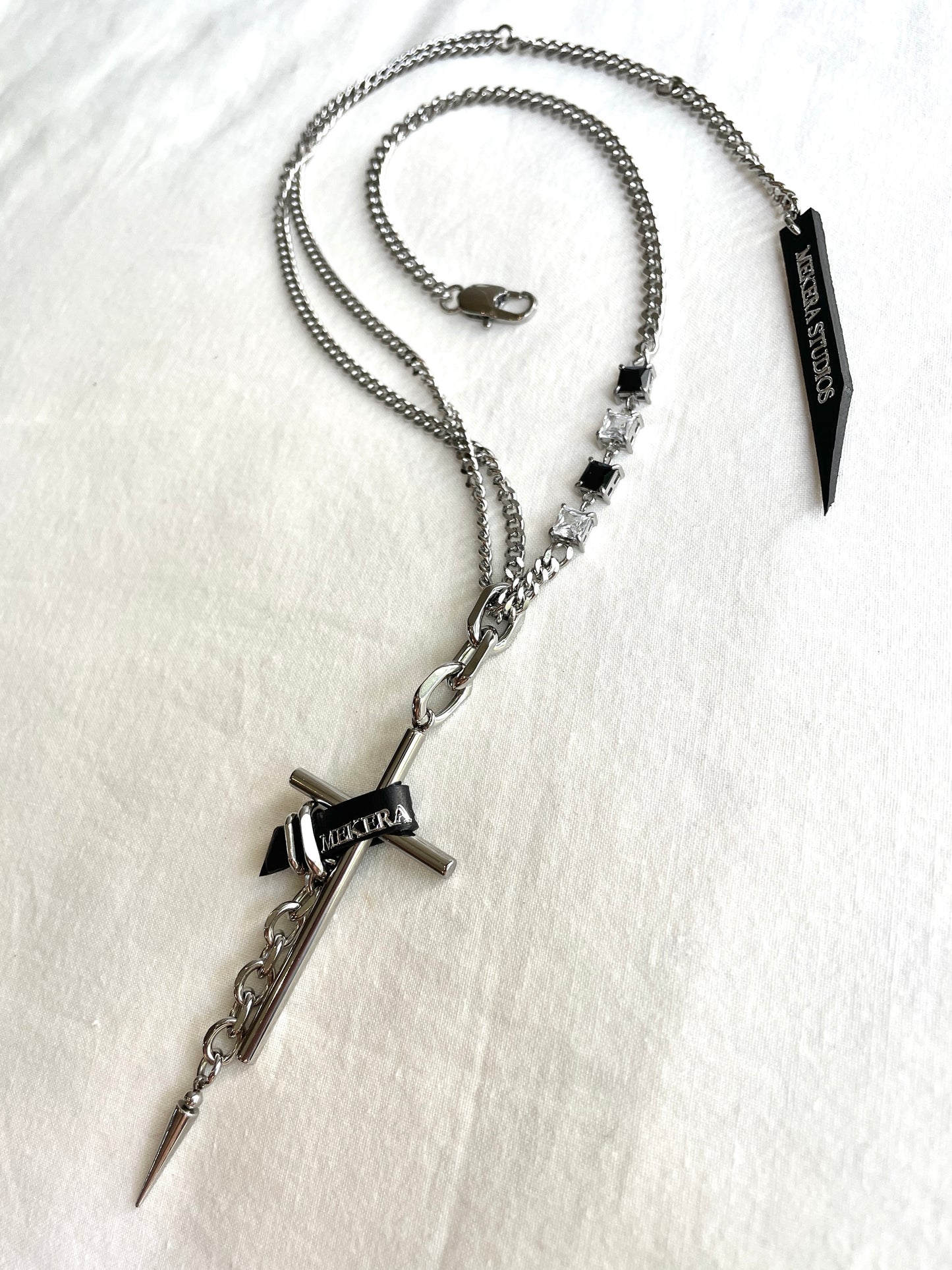 Collection [G]-1 Cross Leather Spike Necklace - MEKERA STUDIOS