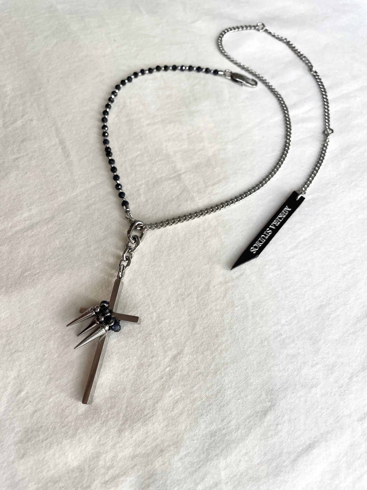 Collection [G]-3 Cross Sapphire Spike Necklace - MEKERA STUDIOS