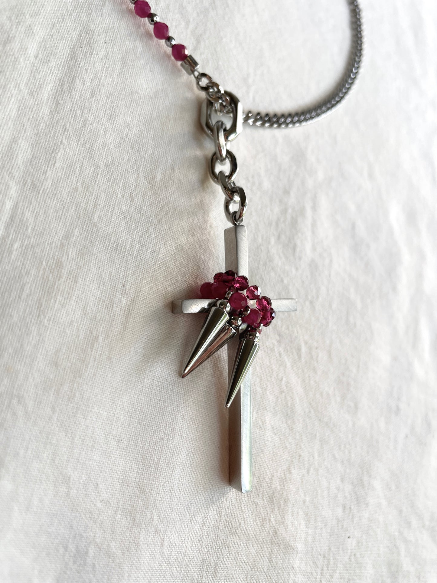 Collection [G]-4 Cross Ruby&Garnet Spike Necklace - MEKERA STUDIOS