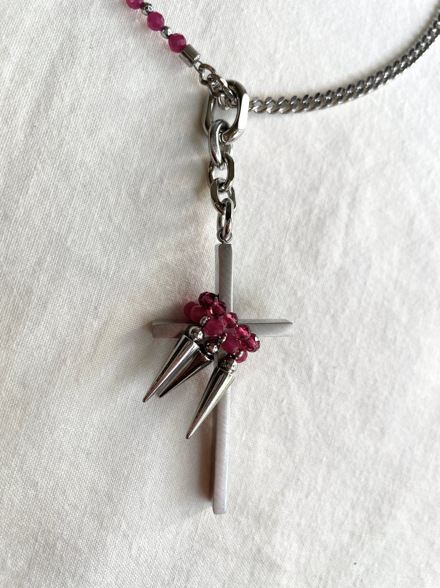 Collection [G]-4 Cross Ruby&Garnet Spike Necklace - MEKERA STUDIOS