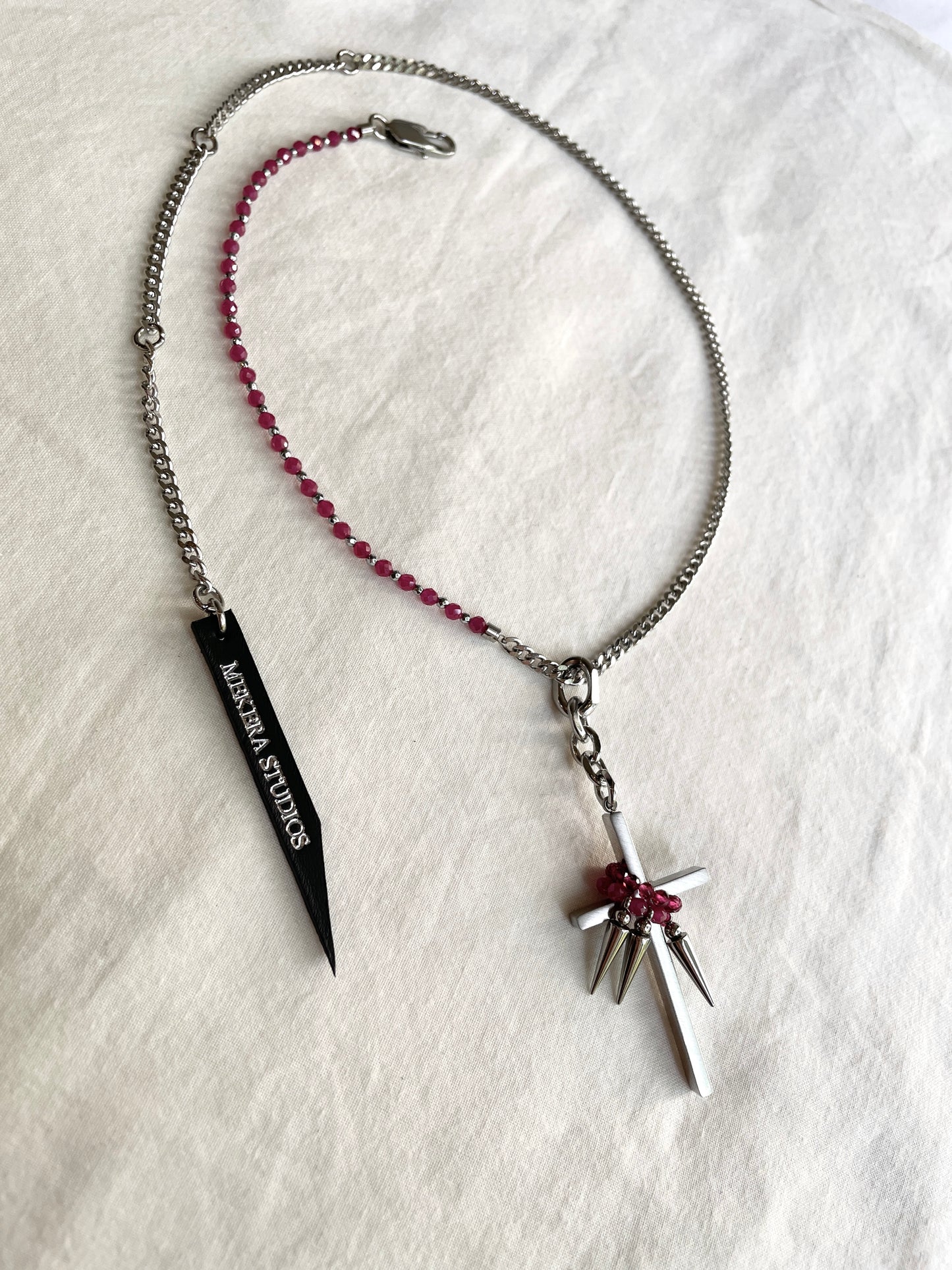 Collection [G]-4 Cross Ruby&Garnet Spike Necklace - MEKERA STUDIOS
