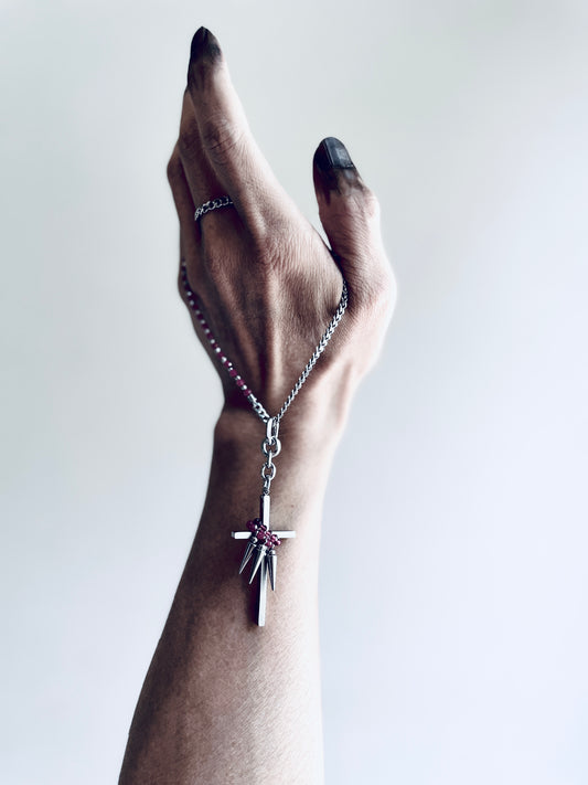 Collection [G]-4 Cross Ruby&Garnet Spike Necklace - MEKERA STUDIOS