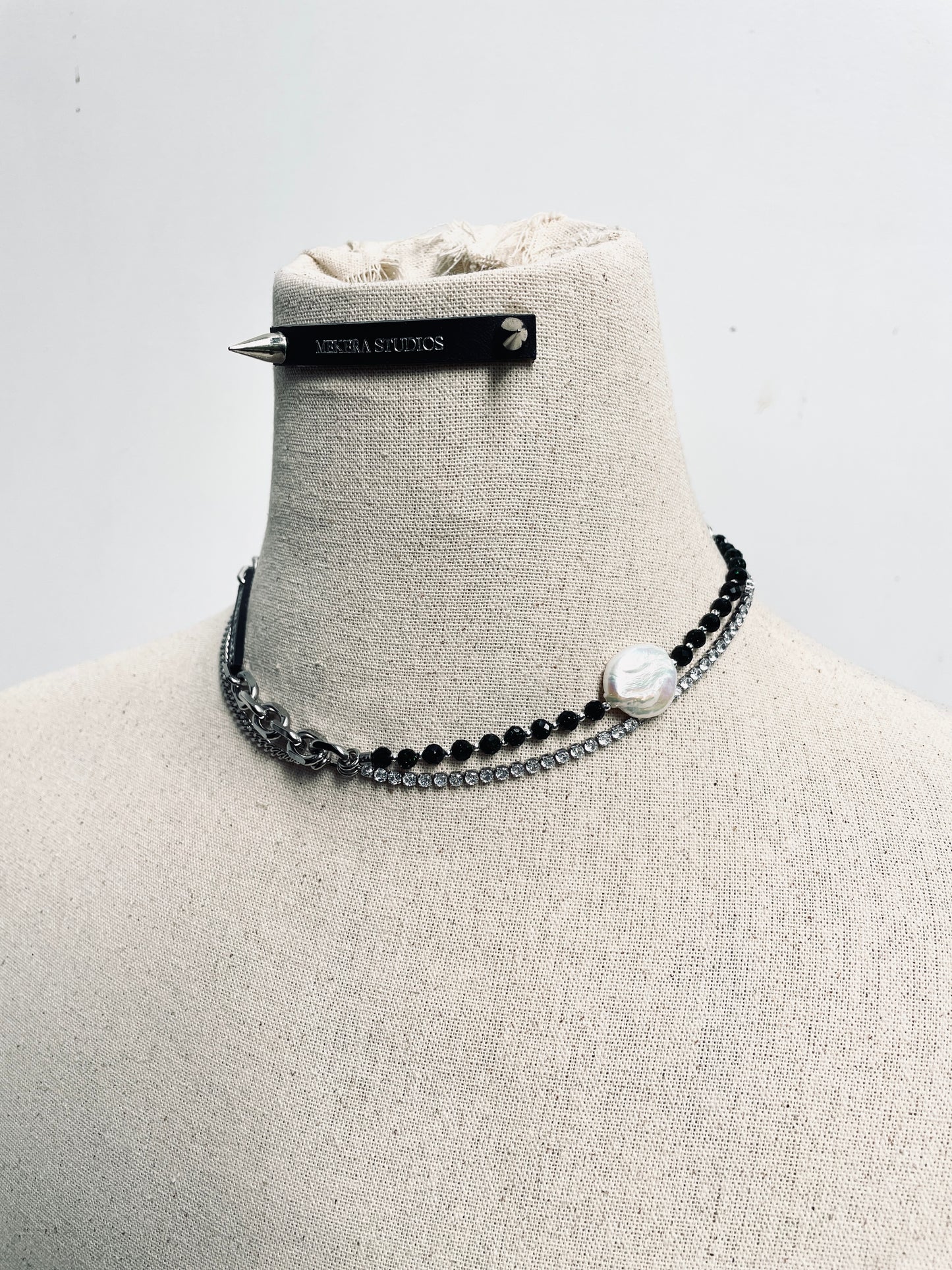 Collection [G]-5 Pearl Green Onyx layered Necklace  - MEKERA STUDIOS