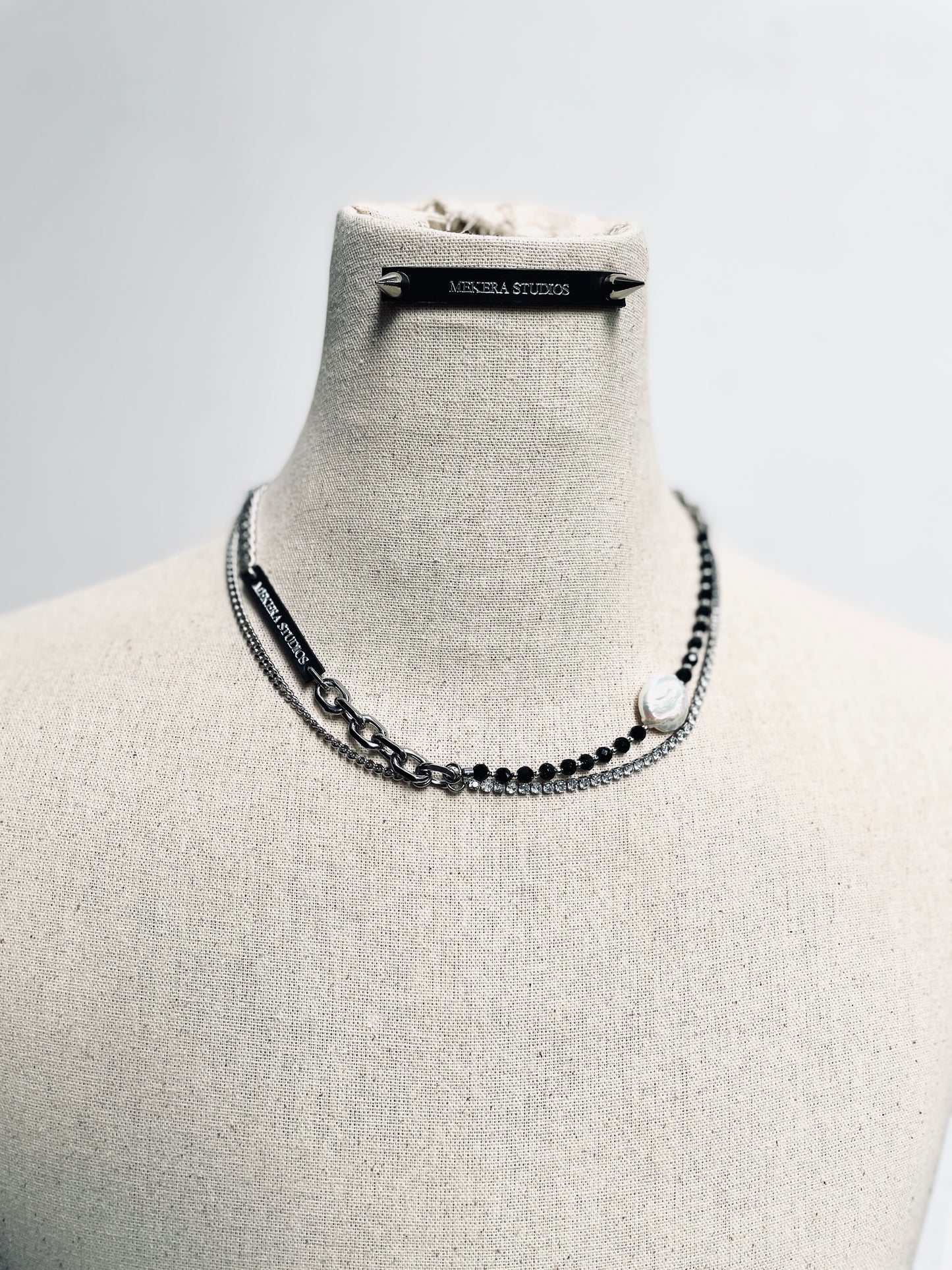 Collection [G]-5 Pearl Green Onyx layered Necklace  - MEKERA STUDIOS
