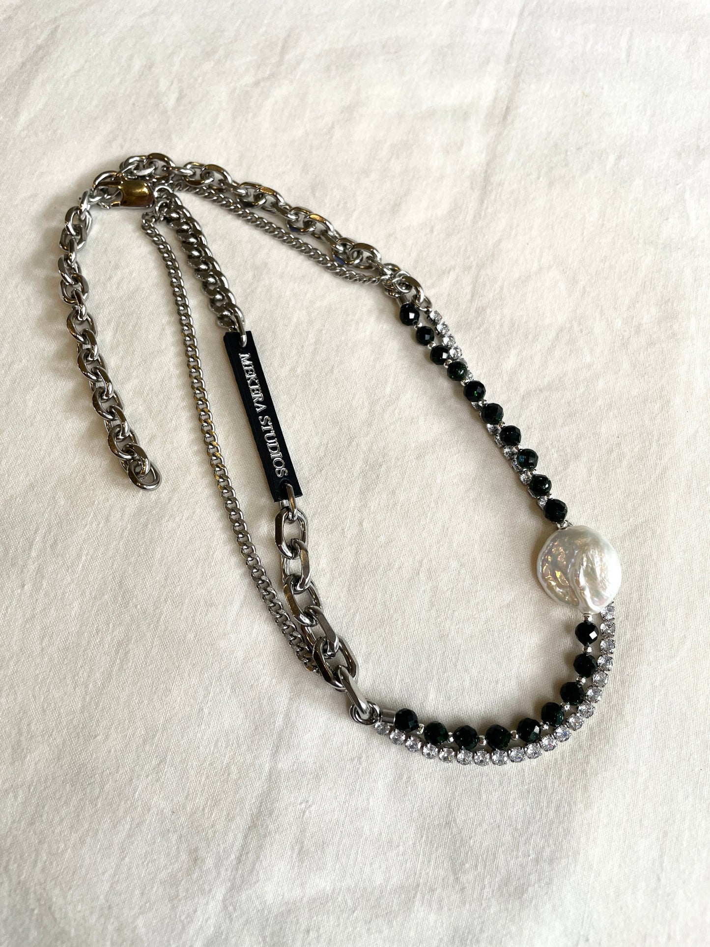 Collection [G]-5 Pearl Green Onyx layered Necklace  - MEKERA STUDIOS