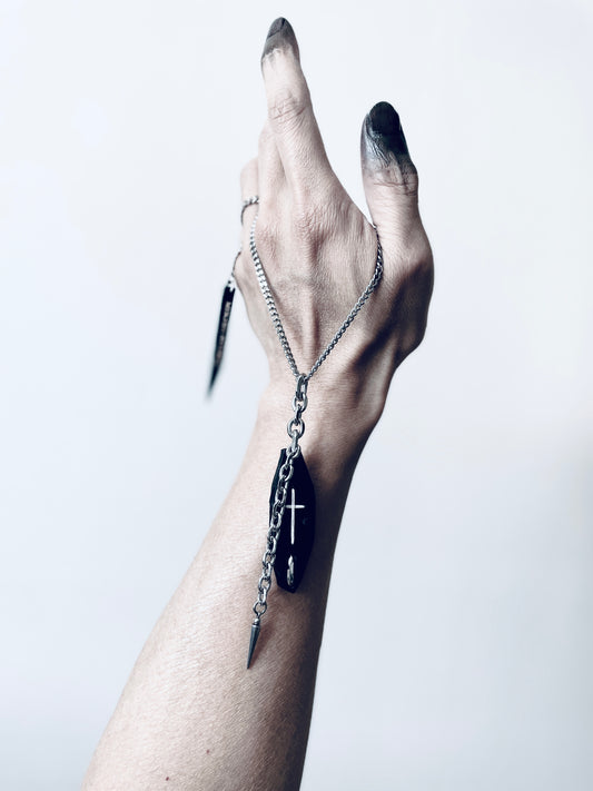 Collection [G]-8 Cross Leather Spike Necklace - MEKERA STUDIOS