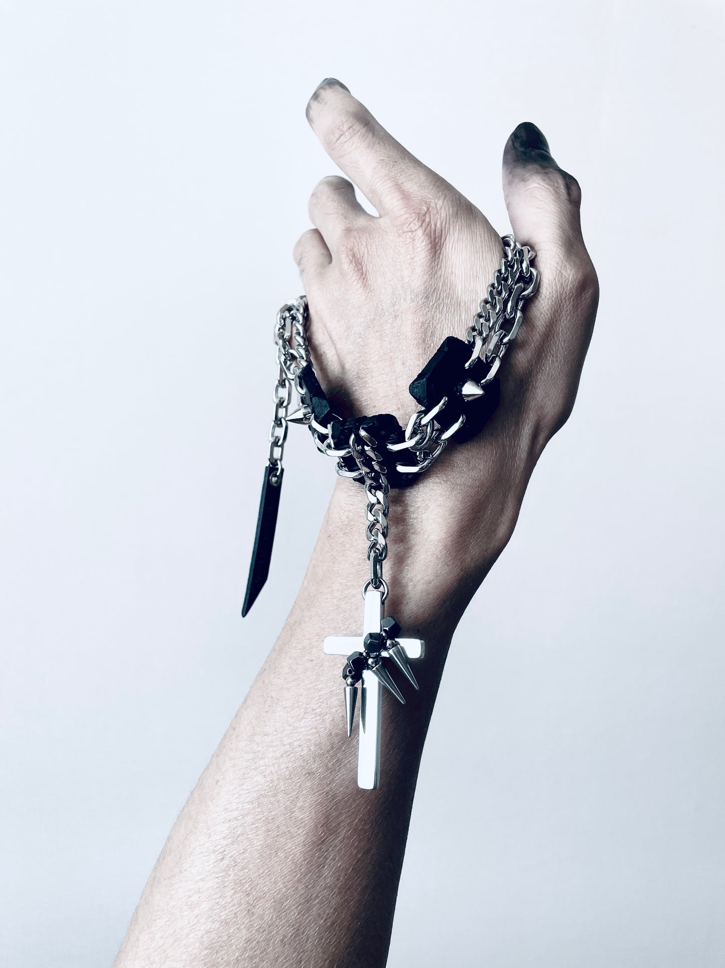 Collection [G]-7 Cross Leather Spike Choker - MEKERA STUDIOS