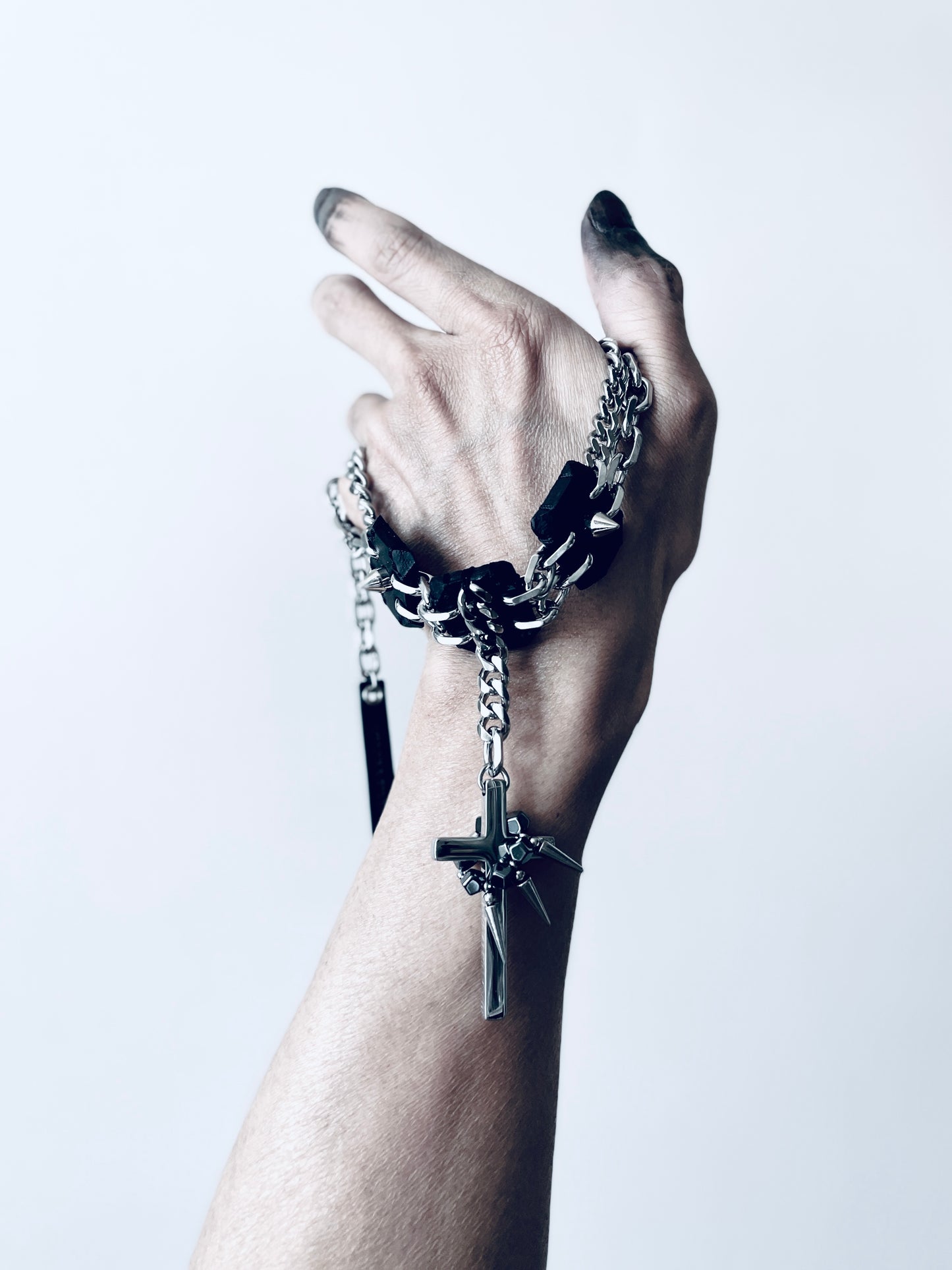 Collection [G]-7 Cross Leather Spike Choker - MEKERA STUDIOS