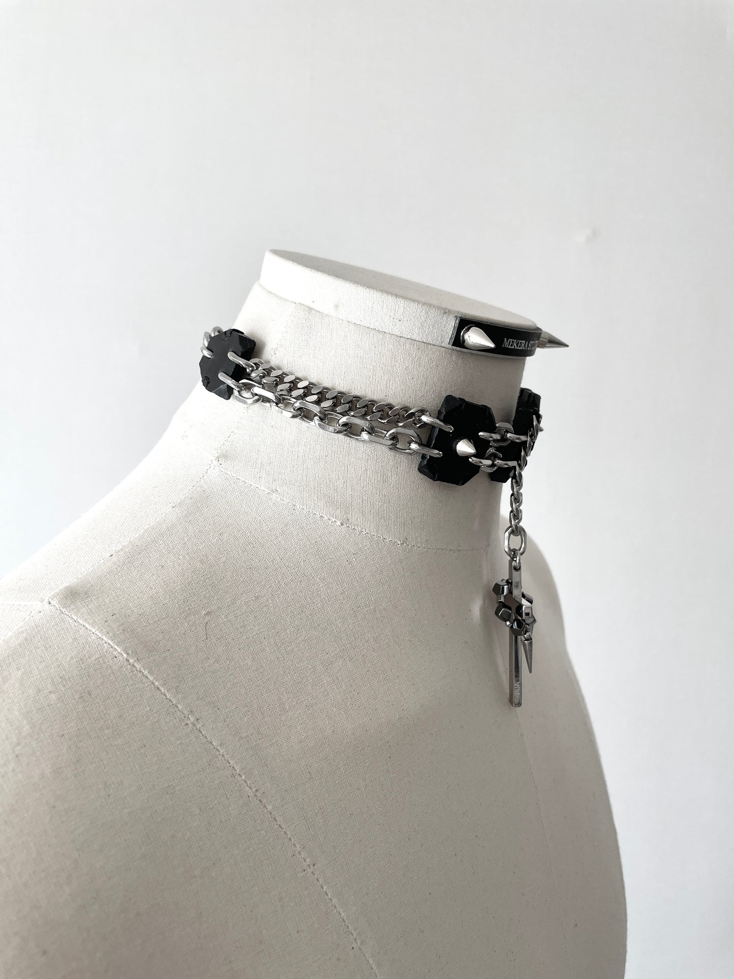 Collection [G]-7 Cross Leather Spike Choker - MEKERA STUDIOS