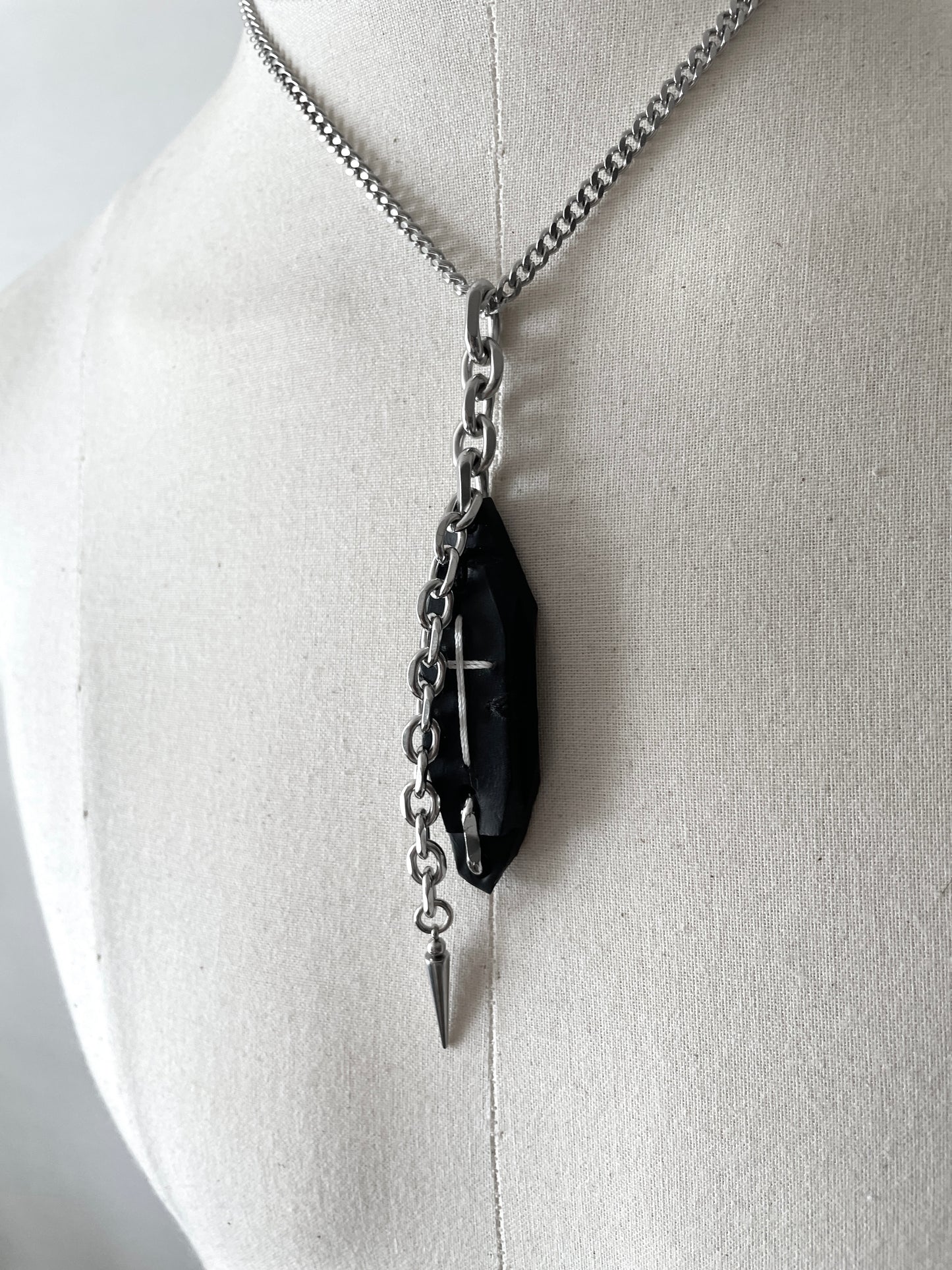 Collection [G]-8 Cross Leather Spike Necklace - MEKERA STUDIOS