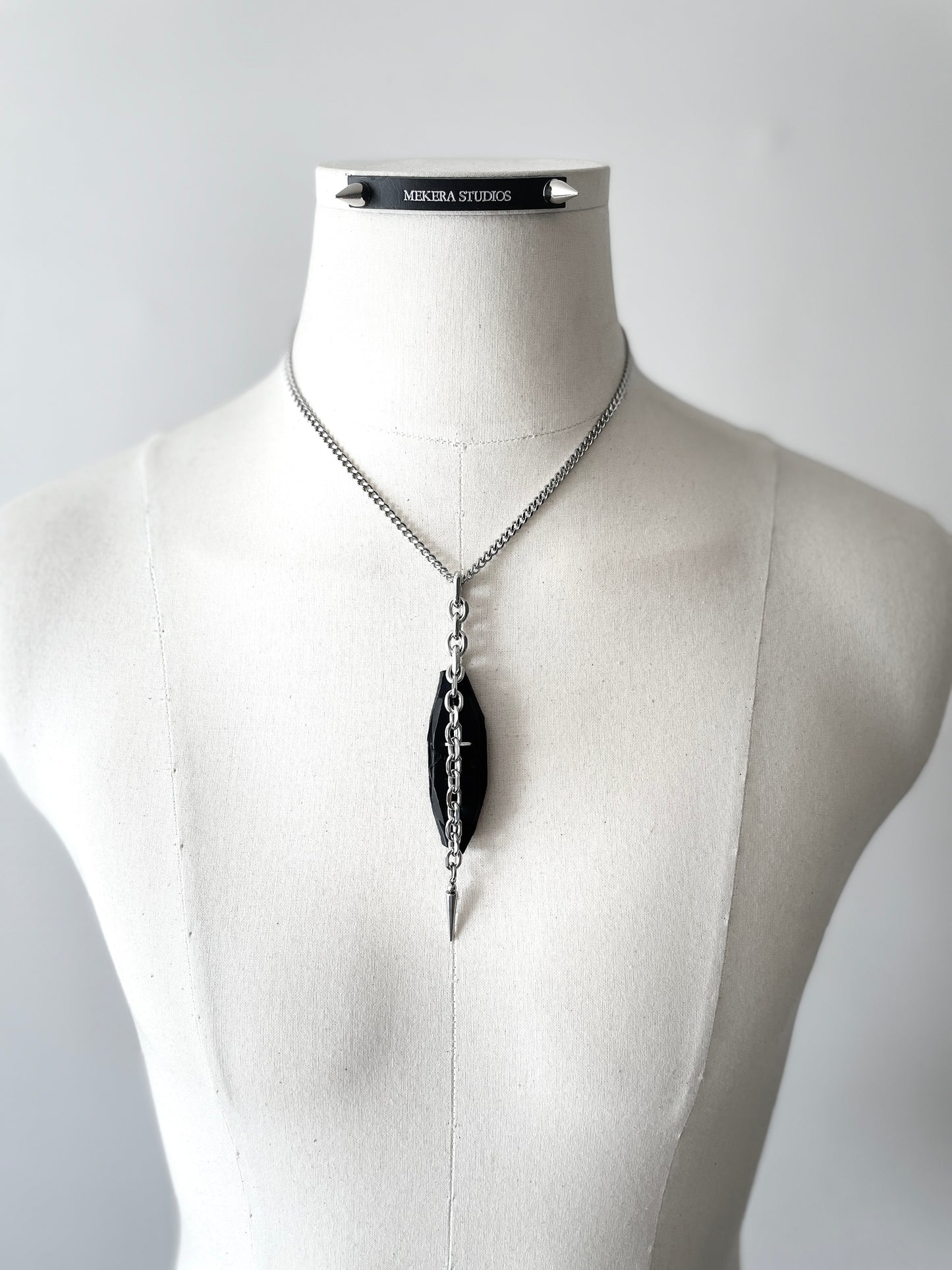 Collection [G]-8 Cross Leather Spike Necklace - MEKERA STUDIOS